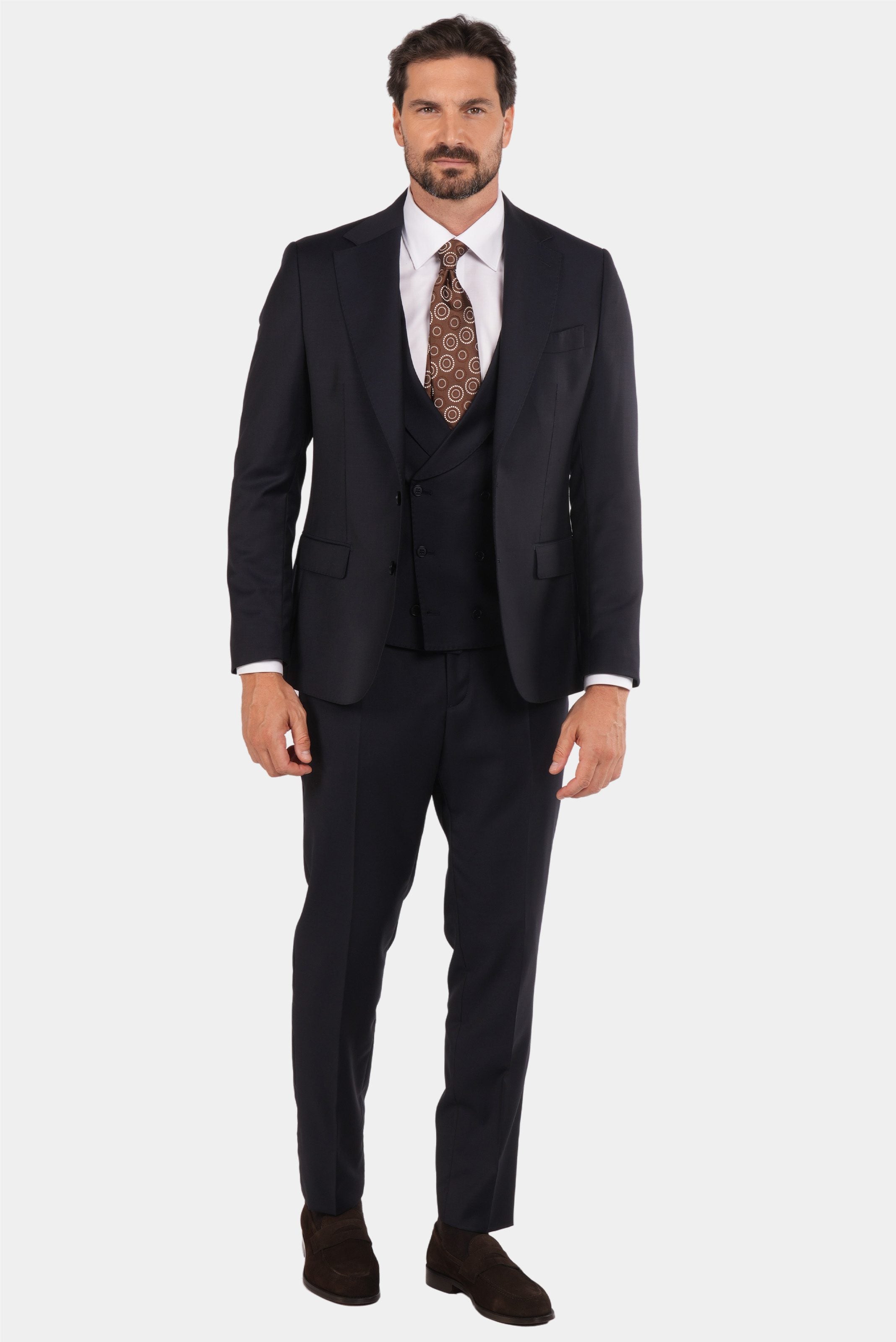 Dunkelblauer Slim Fit Dreiteiliger Anzug aus Wolle