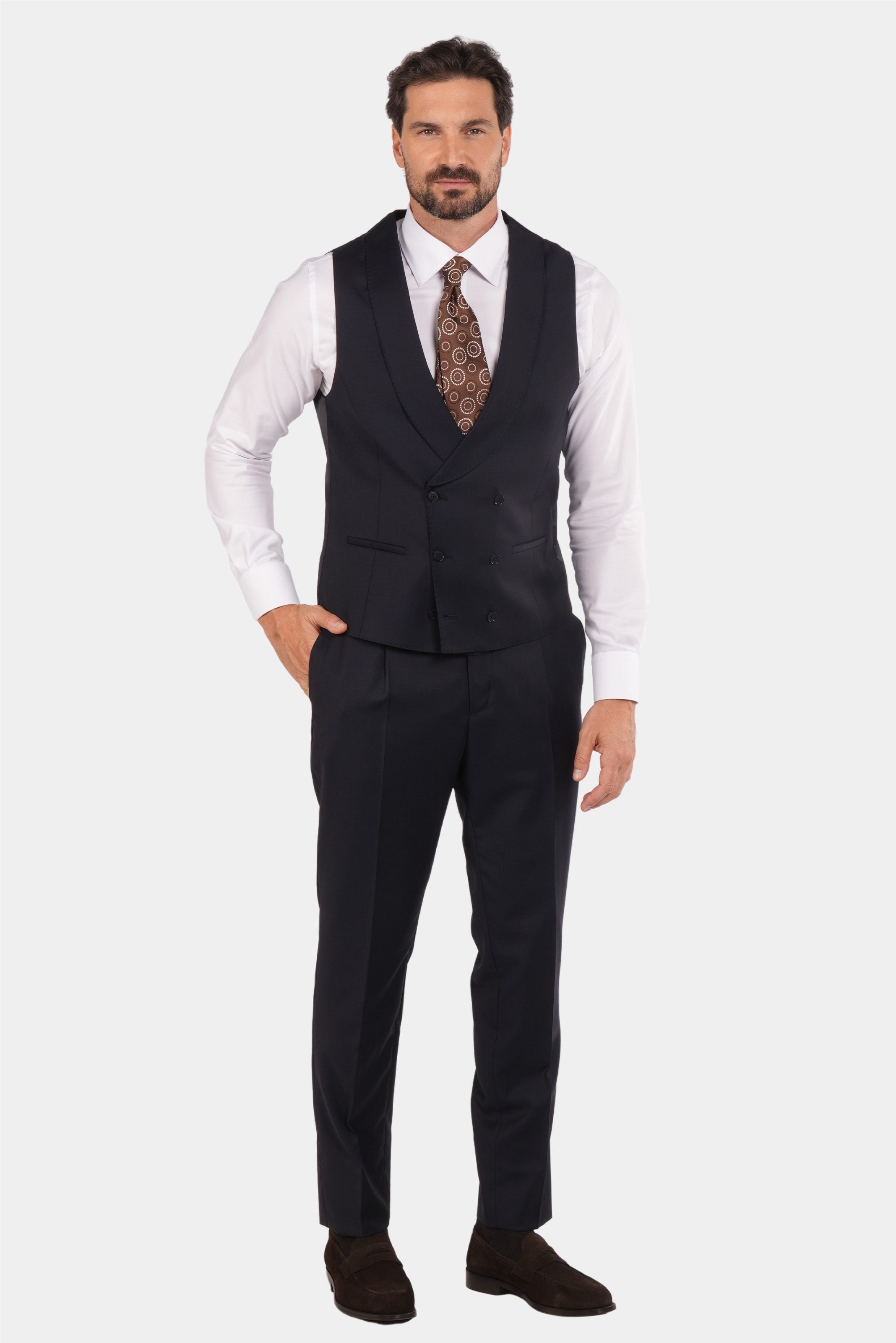 Dunkelblauer Slim Fit Dreiteiliger Anzug aus Wolle