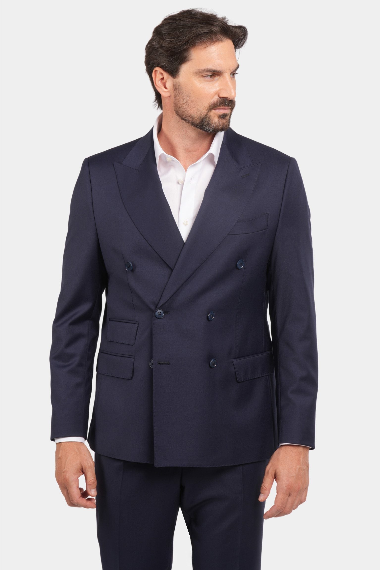 Marineblauer Slim Fit Zweireiher Anzug aus Wolle