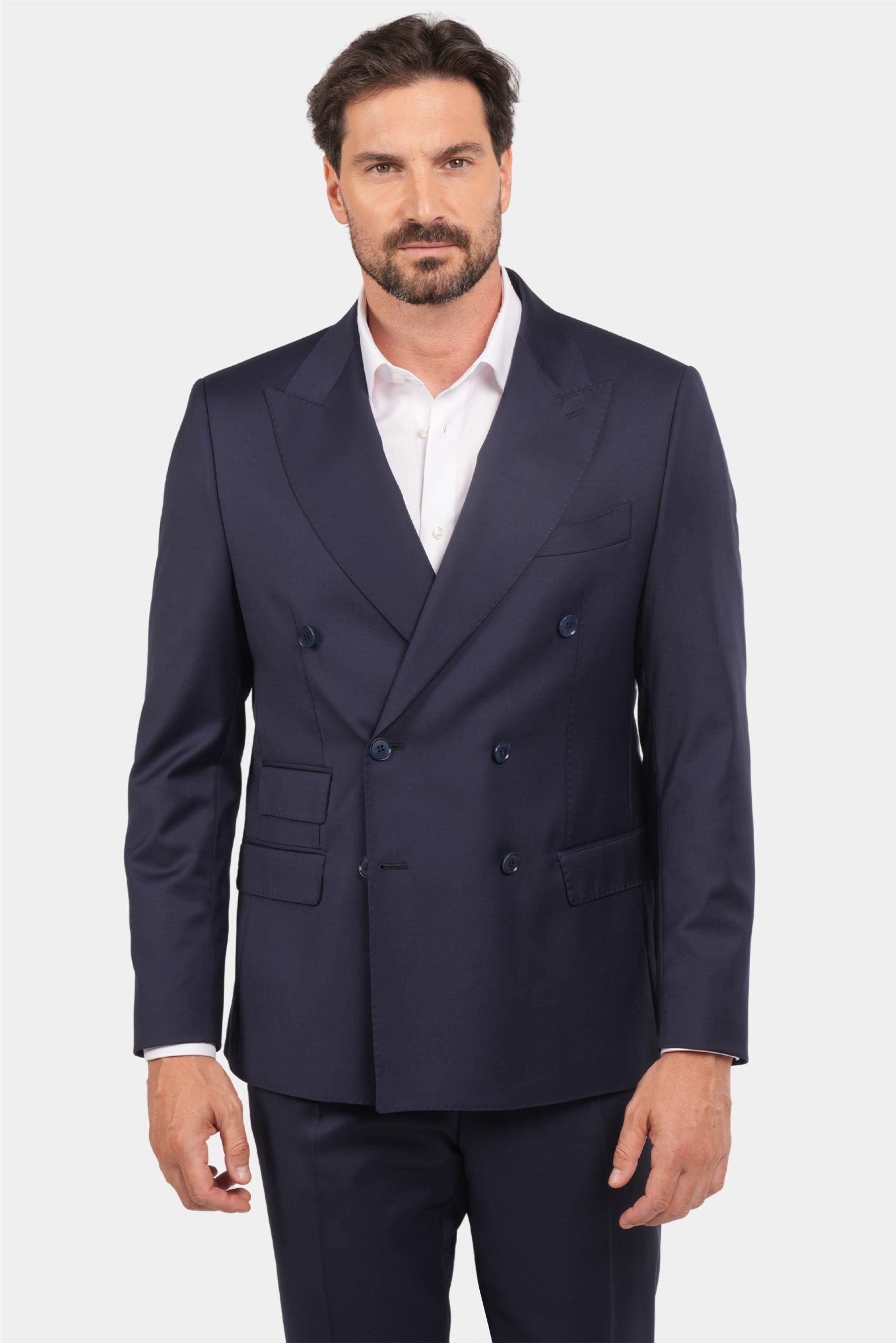 Marineblauer Slim Fit Zweireiher Anzug aus Wolle