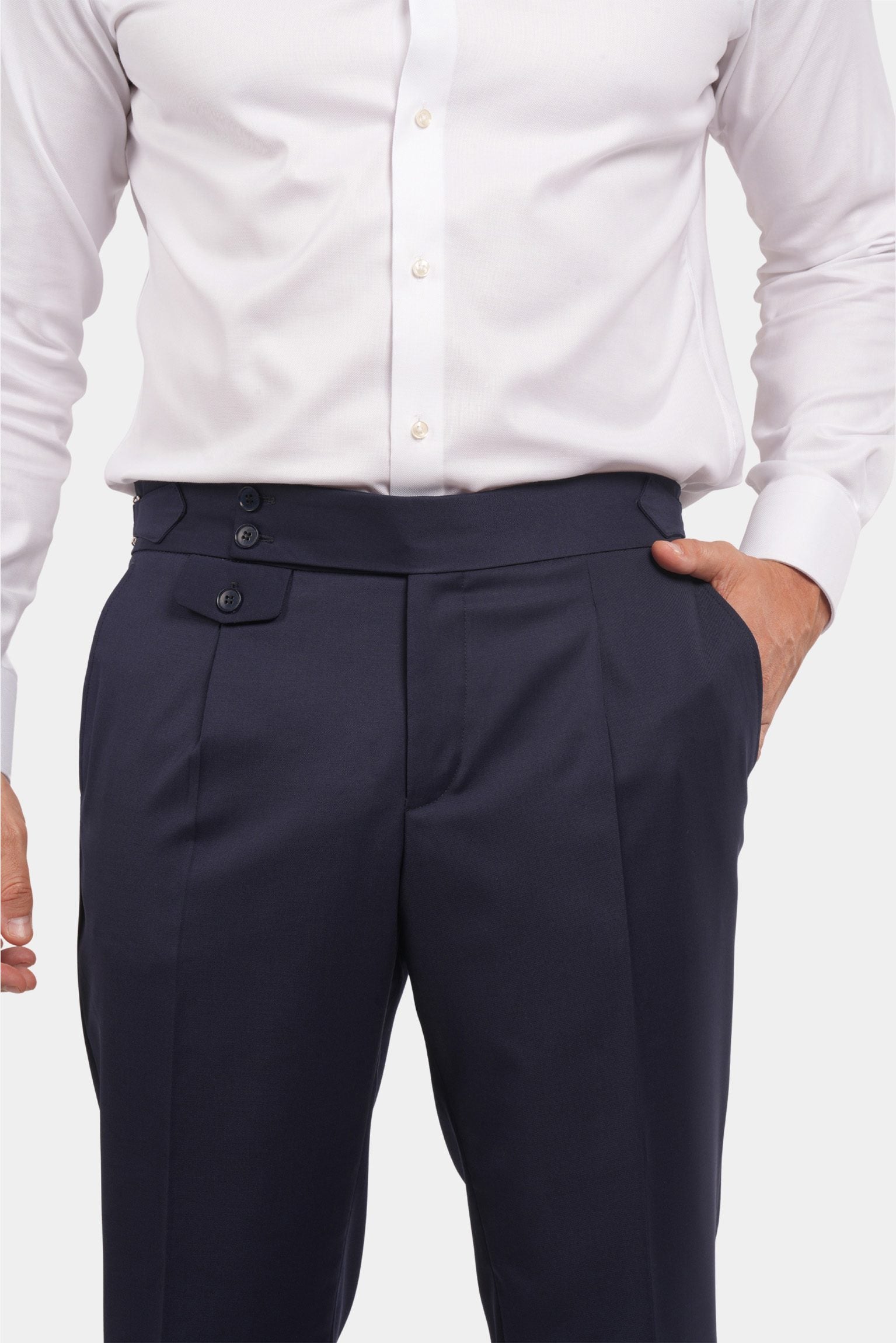 Marineblauer Slim Fit Zweireiher Anzug aus Wolle