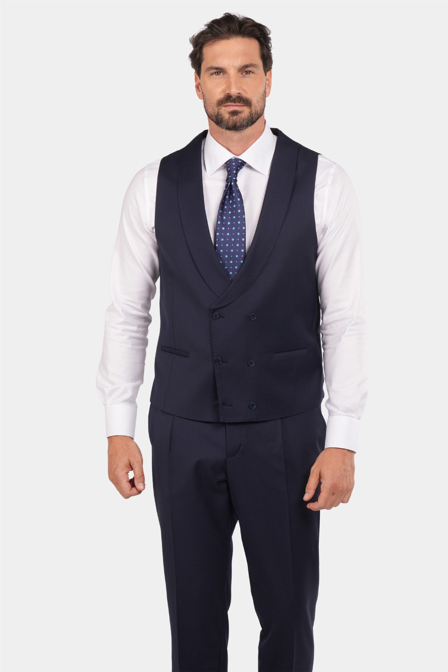 Marineblauer Slim Fit Dreiteiliger Anzug aus Wolle