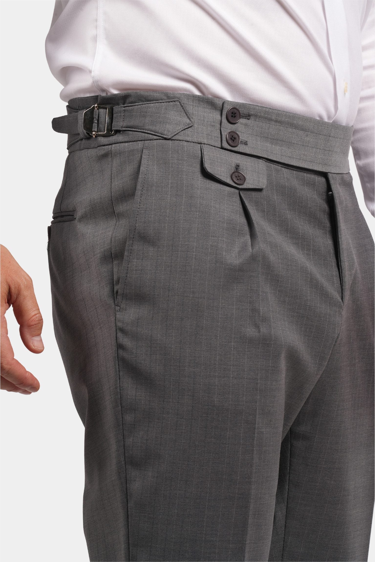 Grauer Slim Fit Zweireiher Anzug aus Wolle