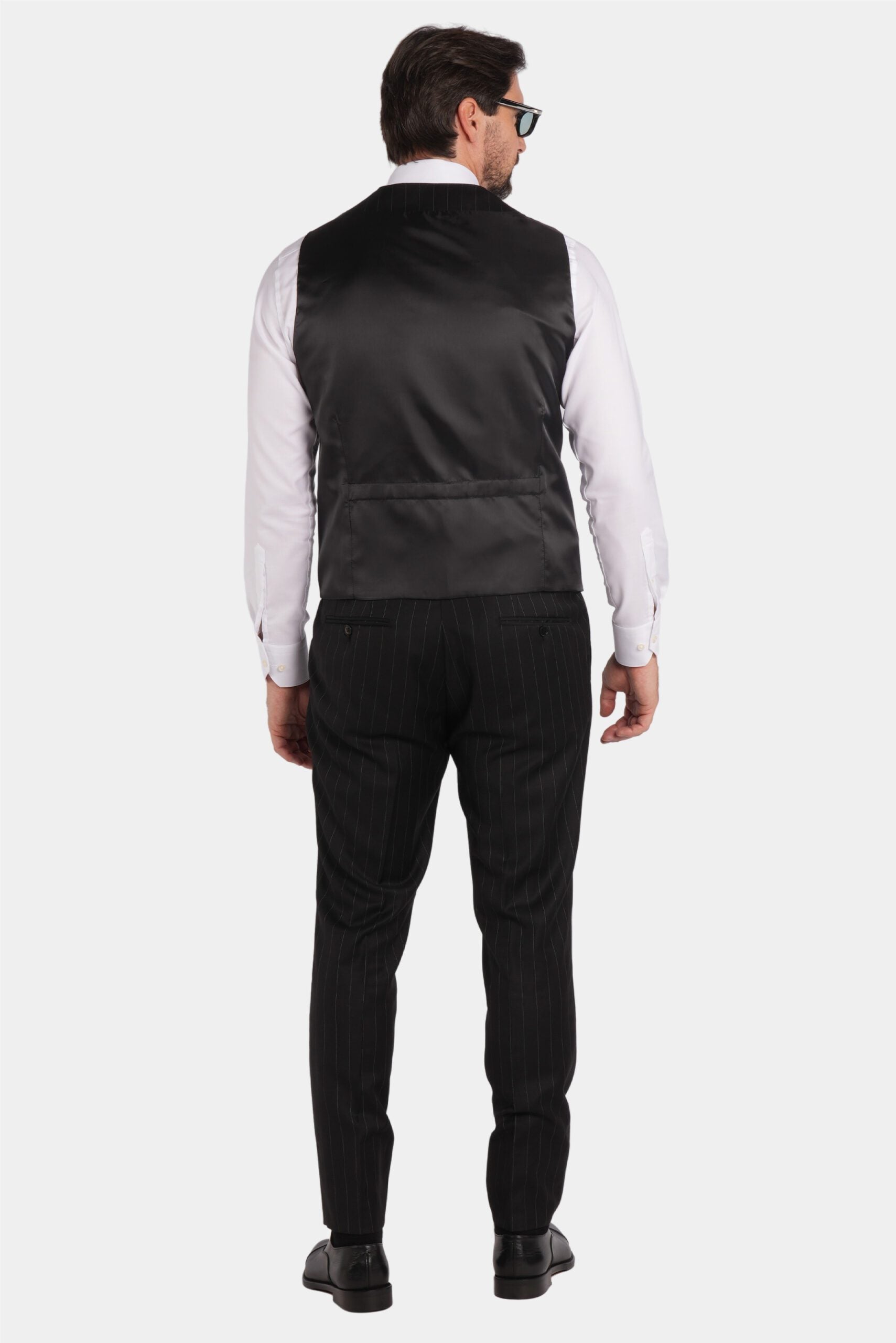Schwarzer Nadelstreifen Slim-Fit Dreiteiliger Marina Wolle