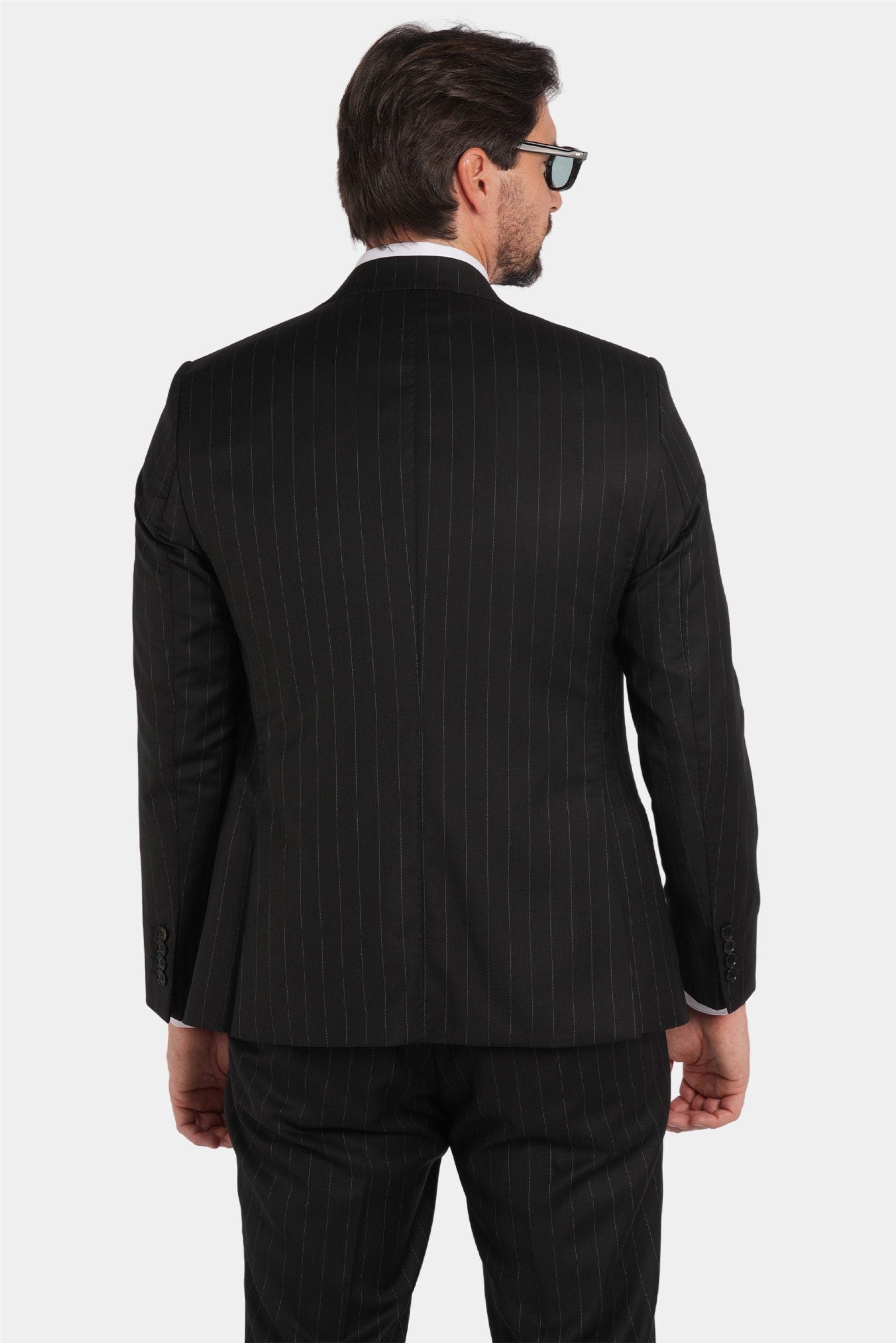 Schwarzer Nadelstreifen Slim-Fit Dreiteiliger Marina Wolle