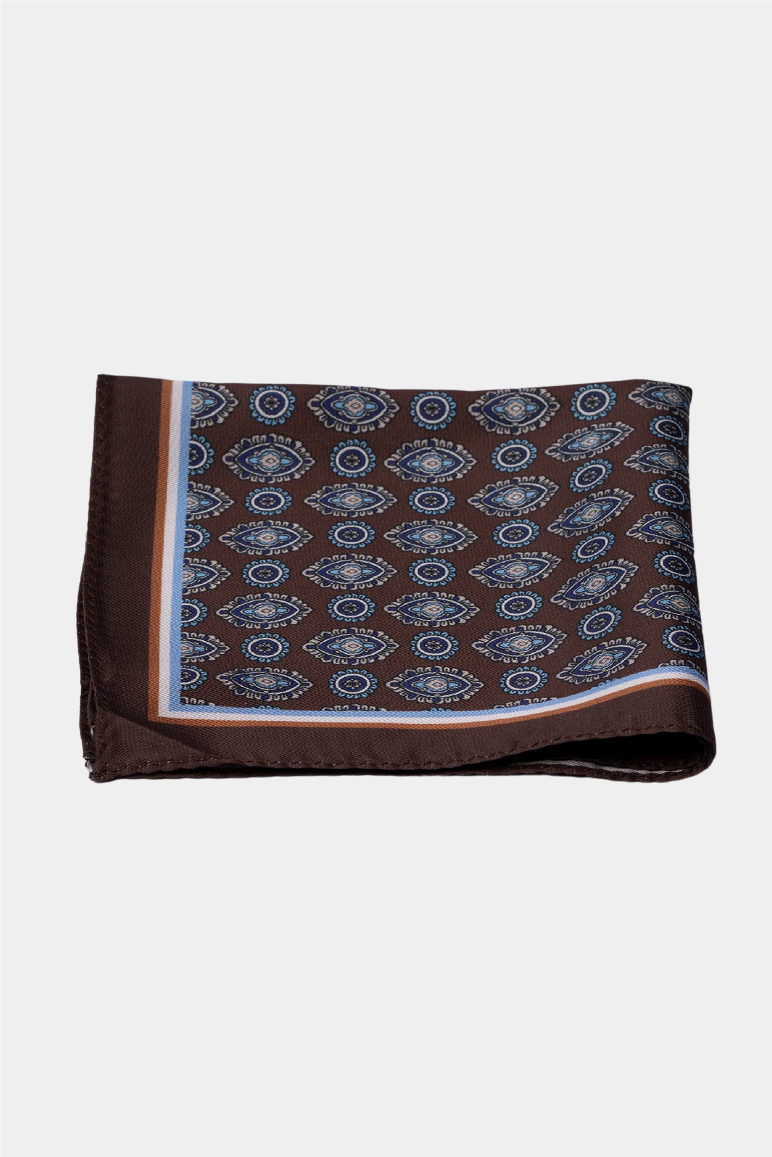 Brown microfiber pocket square with medallion pattern