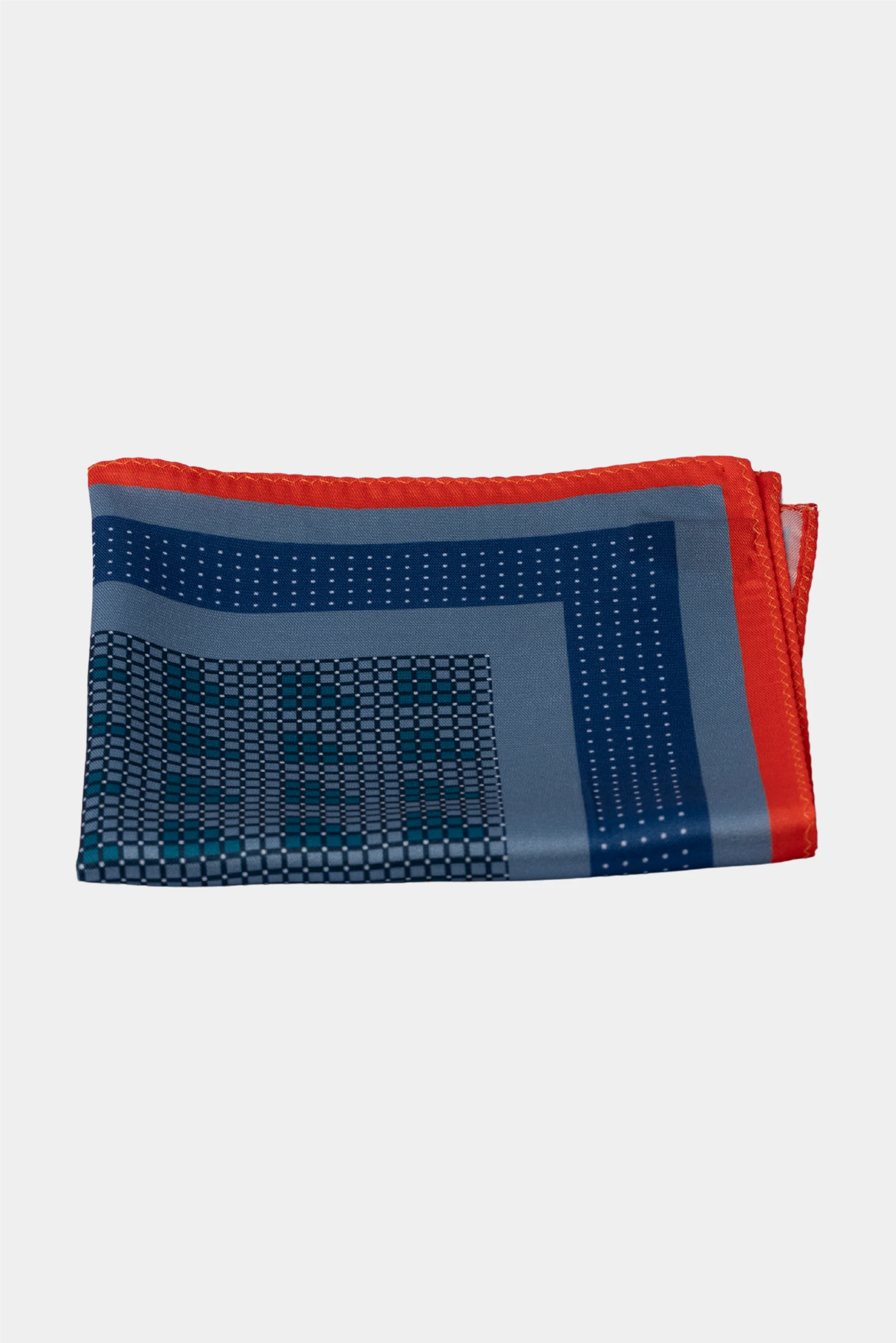 Navy blue microfiber pocket square with micro-check and polka dot pattern
