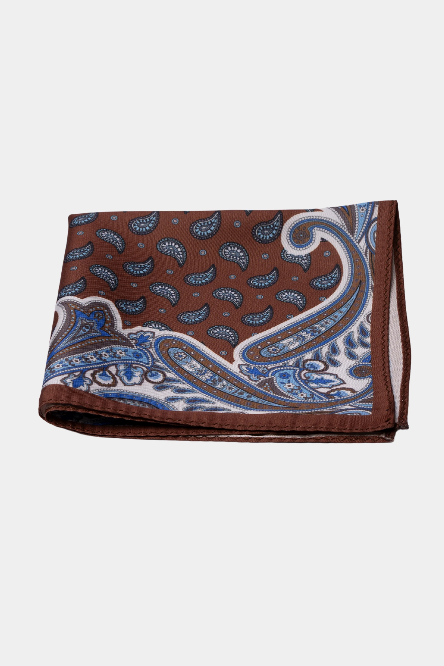 Brown microfiber pocket square with paisley pattern