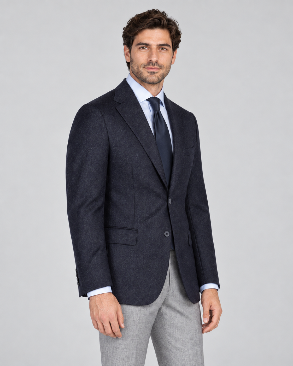 Dark blue single-breasted blazer made of pure wool