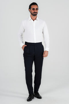 Dunkelblaue Hose aus italienischer Wolle Tailored Fit