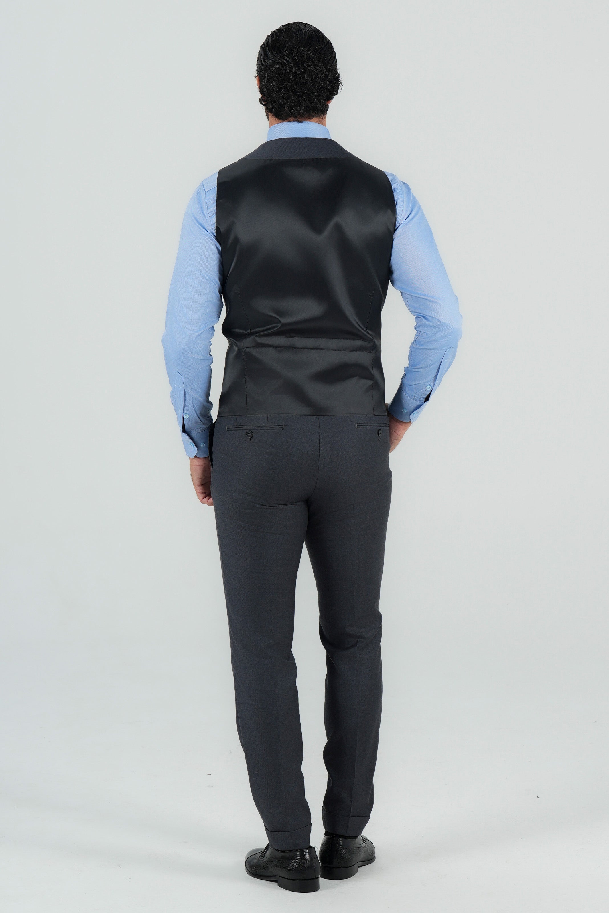 Grauer Dreiteiliger Anzug aus italienischer Marina Wolle Slim Fit