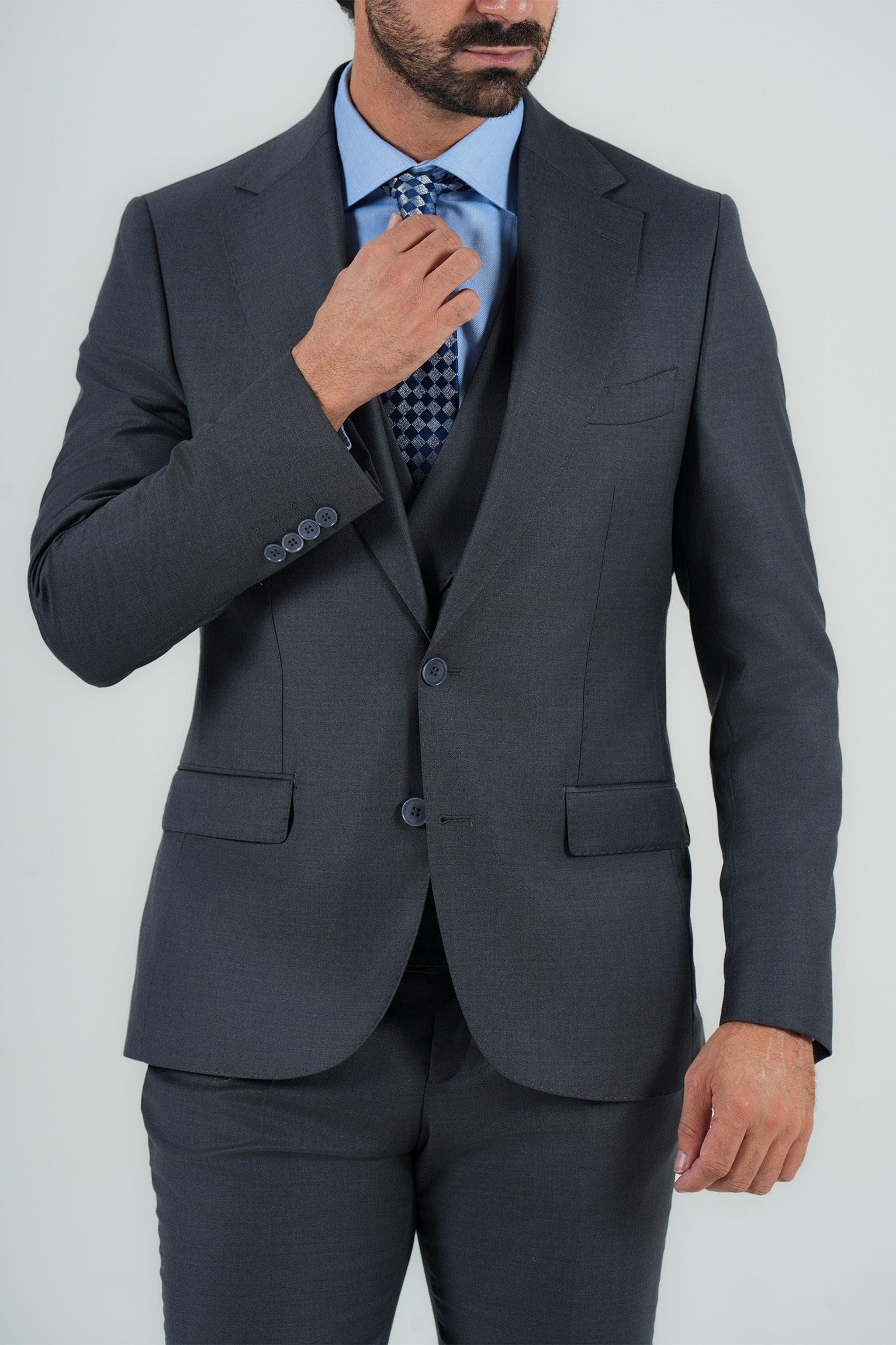 Grauer Dreiteiliger Anzug aus italienischer Marina Wolle Slim Fit