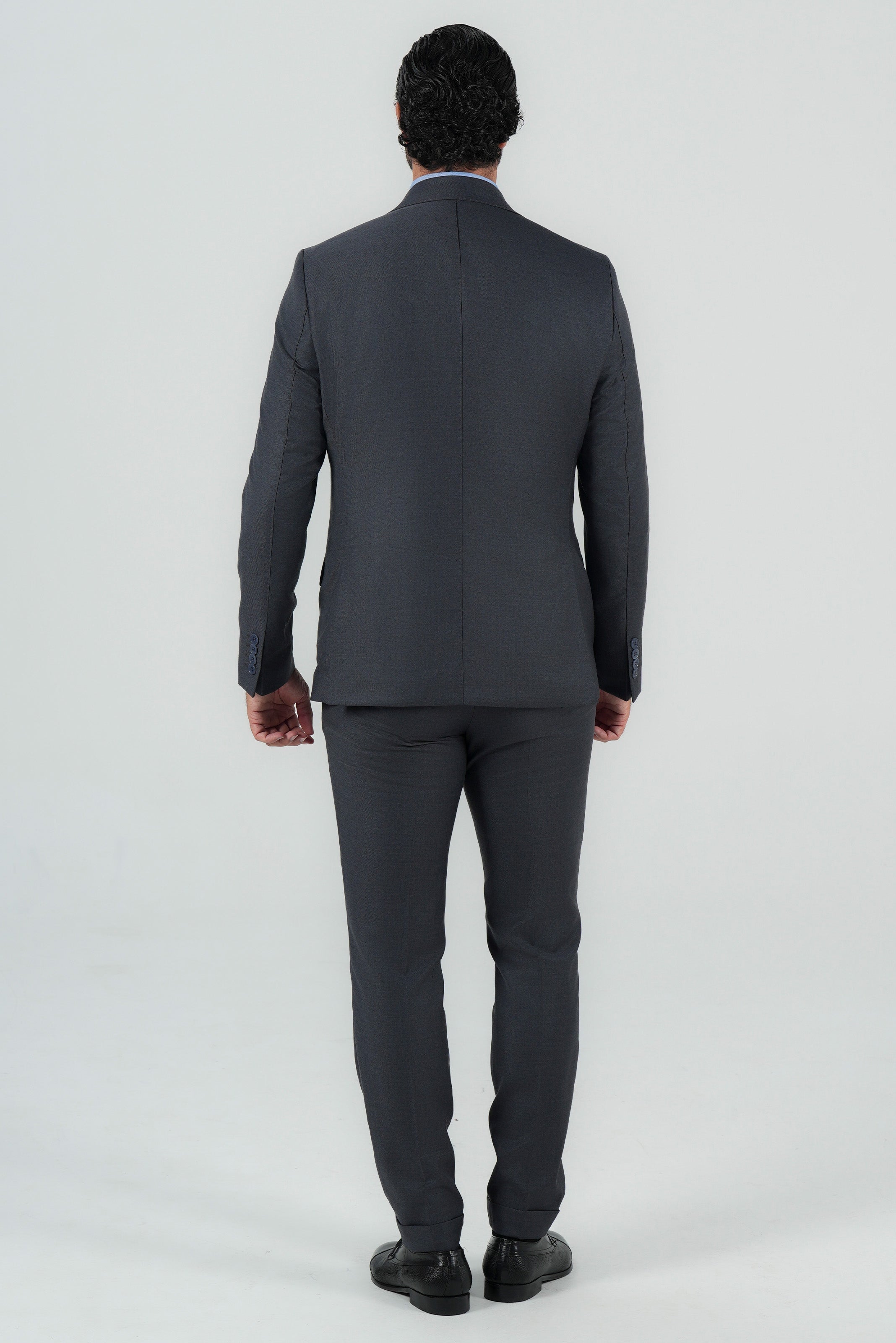 Grauer Dreiteiliger Anzug aus italienischer Marina Wolle Slim Fit