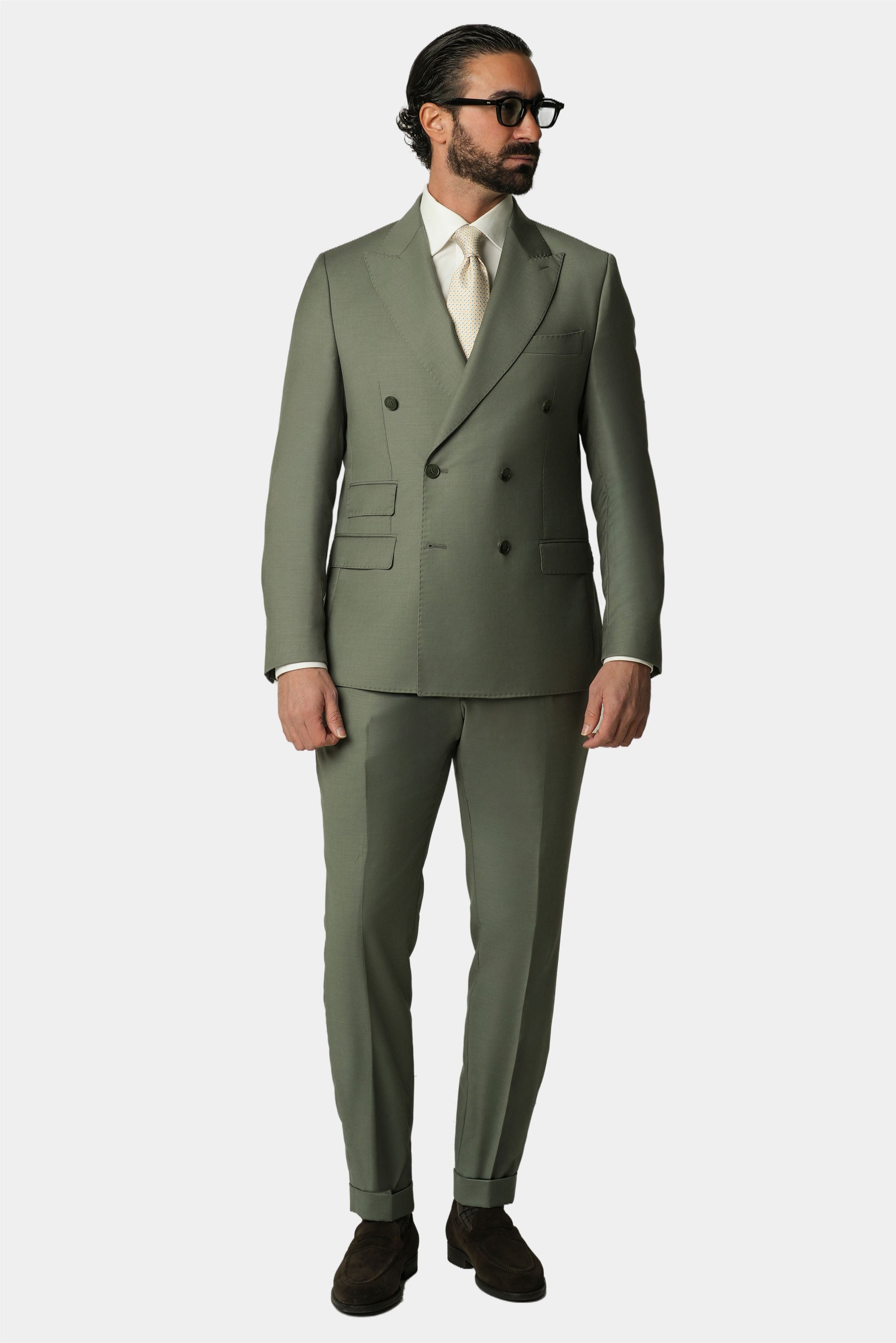 Hellgrüner doppelreihiger Slim-Fit-Wollanzug