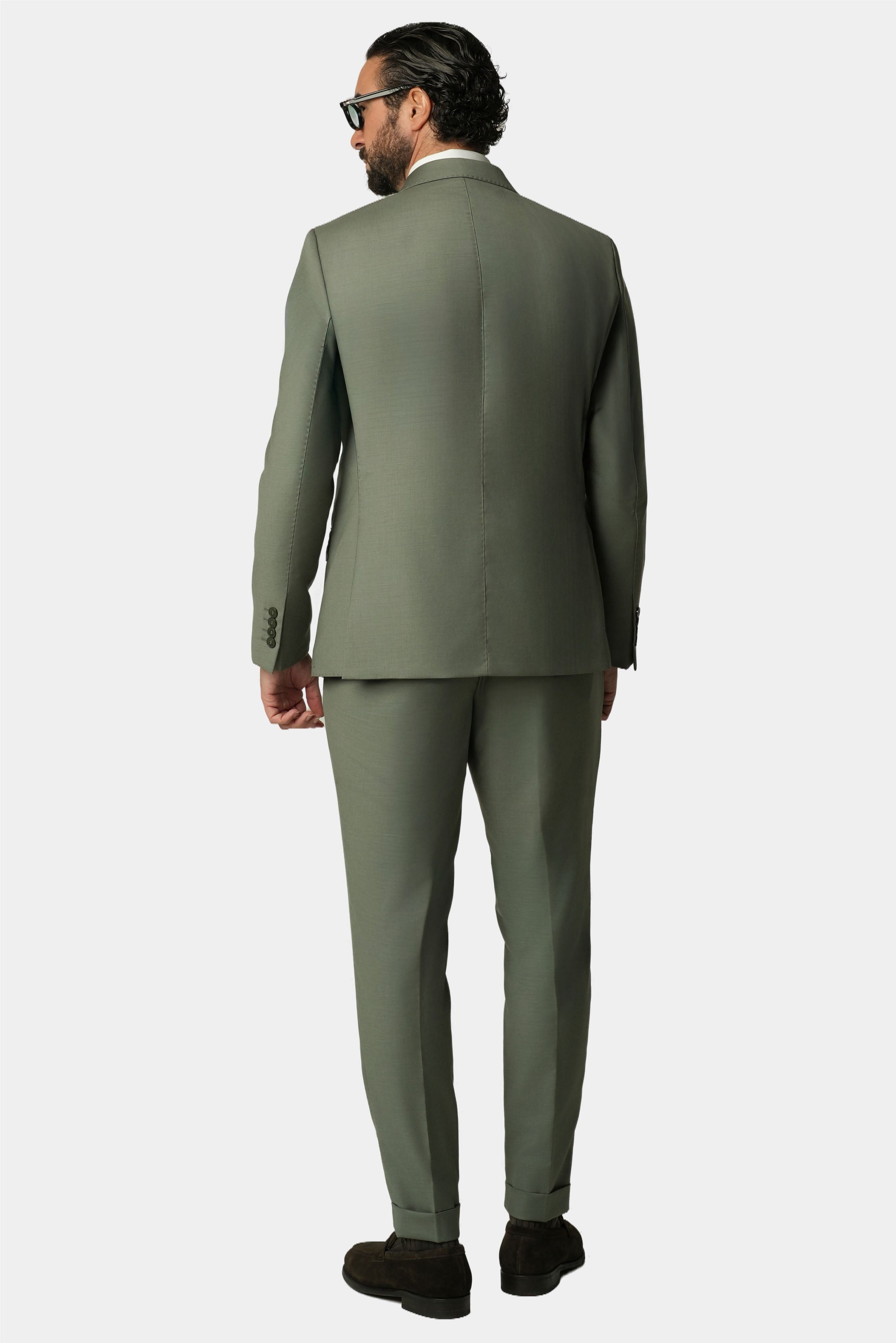Hellgrüner doppelreihiger Slim-Fit-Wollanzug
