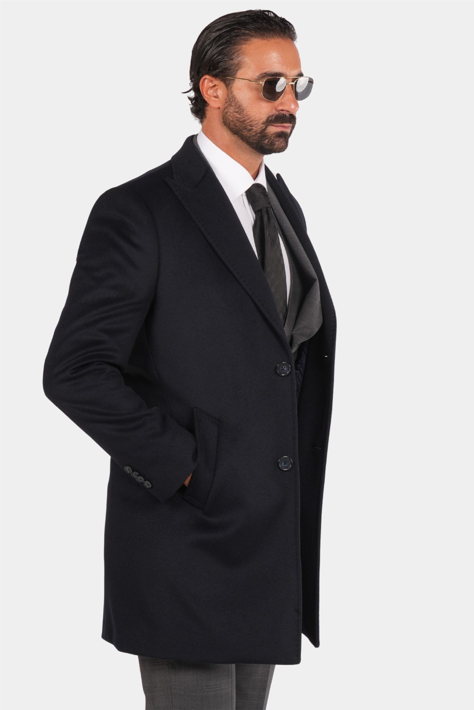 Dunkelblauer Italienischer Wollmantel