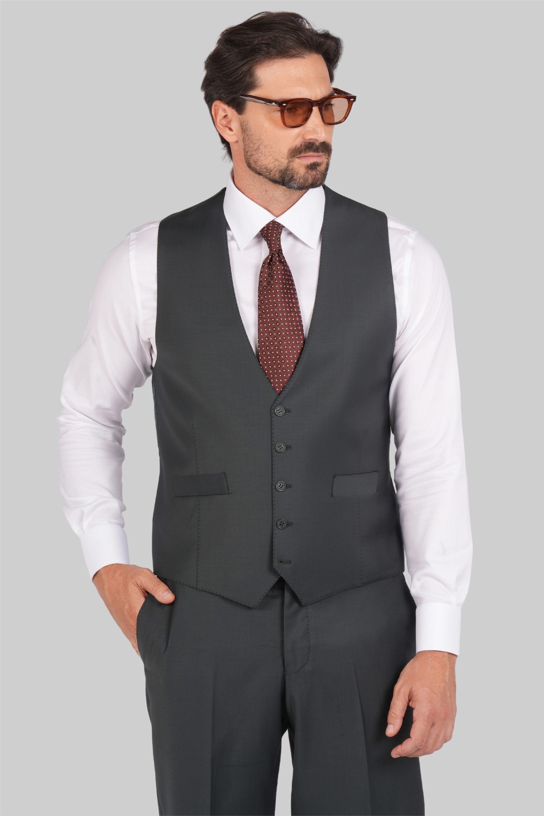 Dunkelgrün Modern Fit Einreihiger Handarbeit