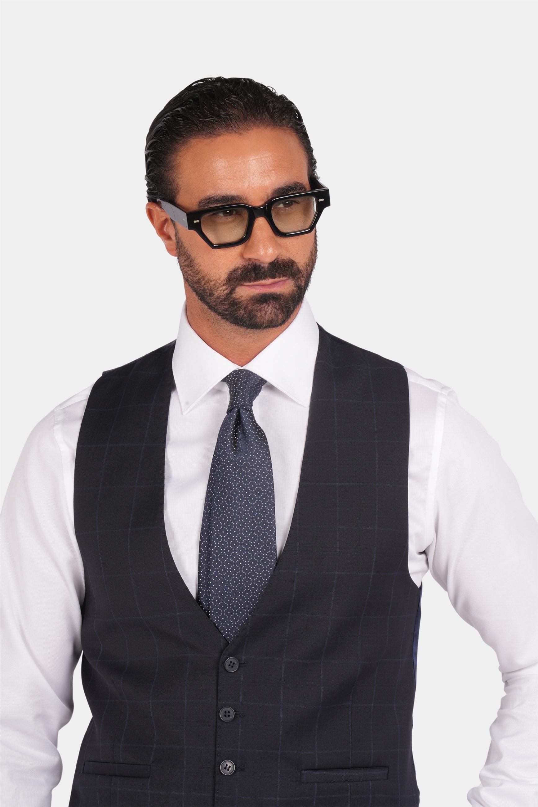 Dunkelblauer kariertes Modern-Fit-Einreiher-Anzug