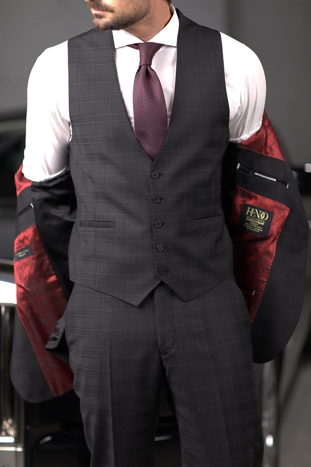 Schwarzer karierter Anzug, Modern Fit Einreiher