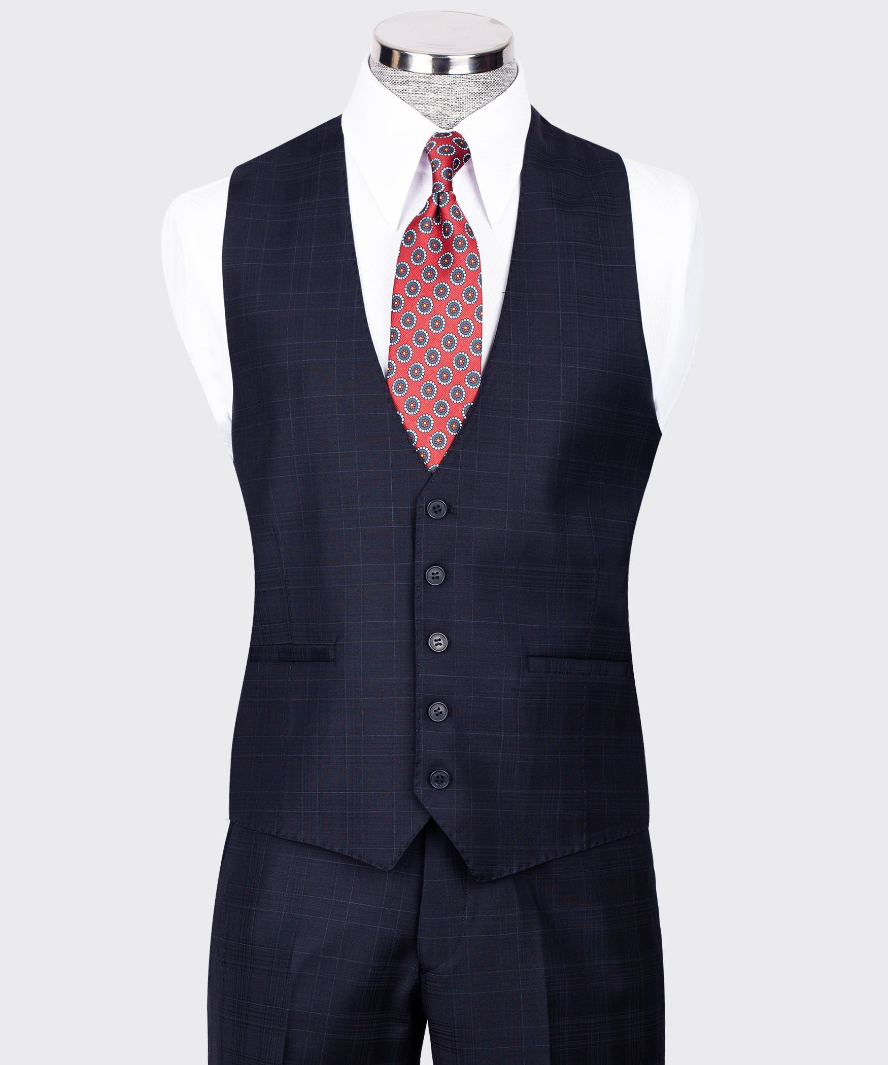 Dunkelblau karierter einreihiger Modern-Fit-Anzug