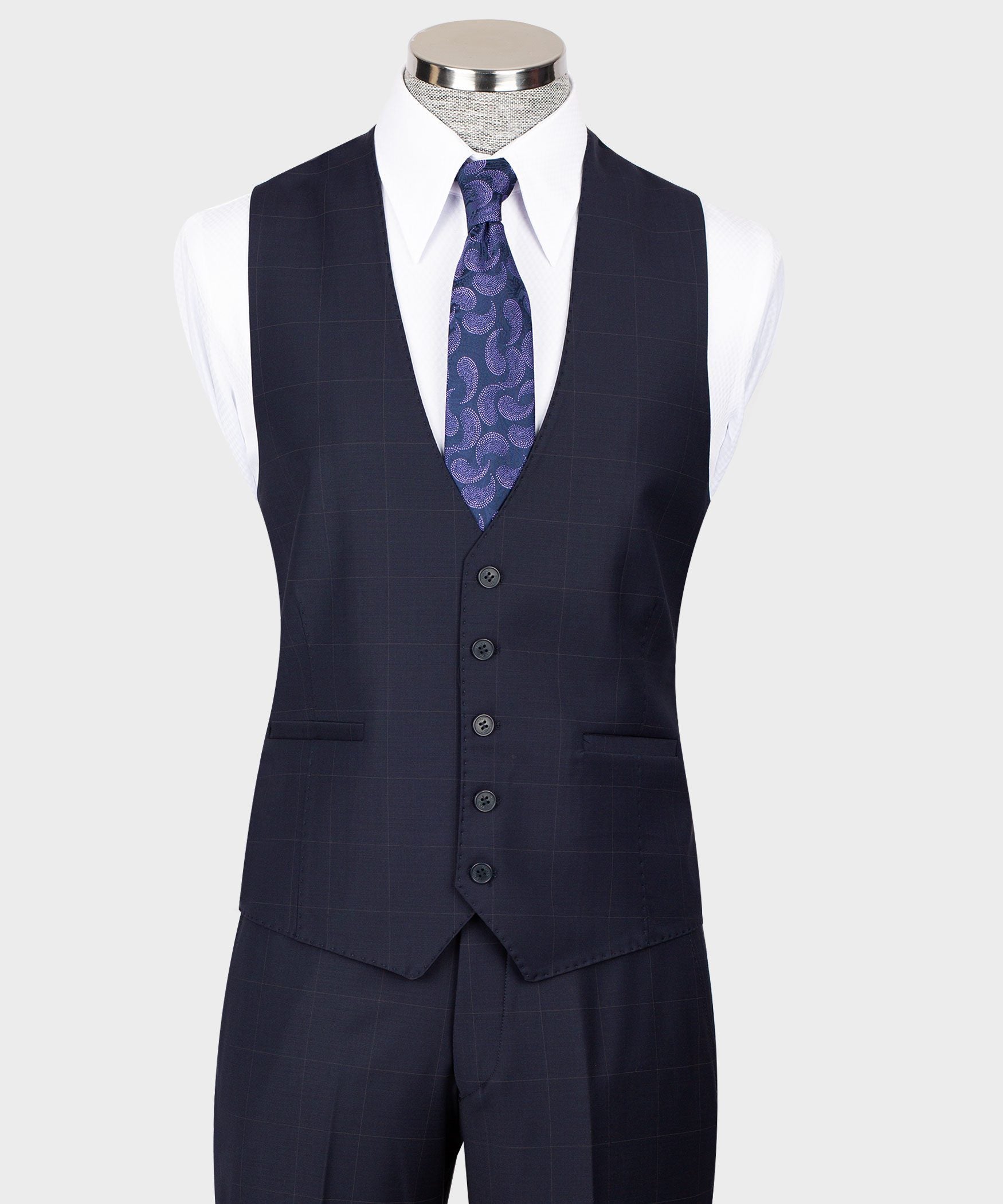 Dunkelblau karierter einreihiger Modern-Fit-Anzug