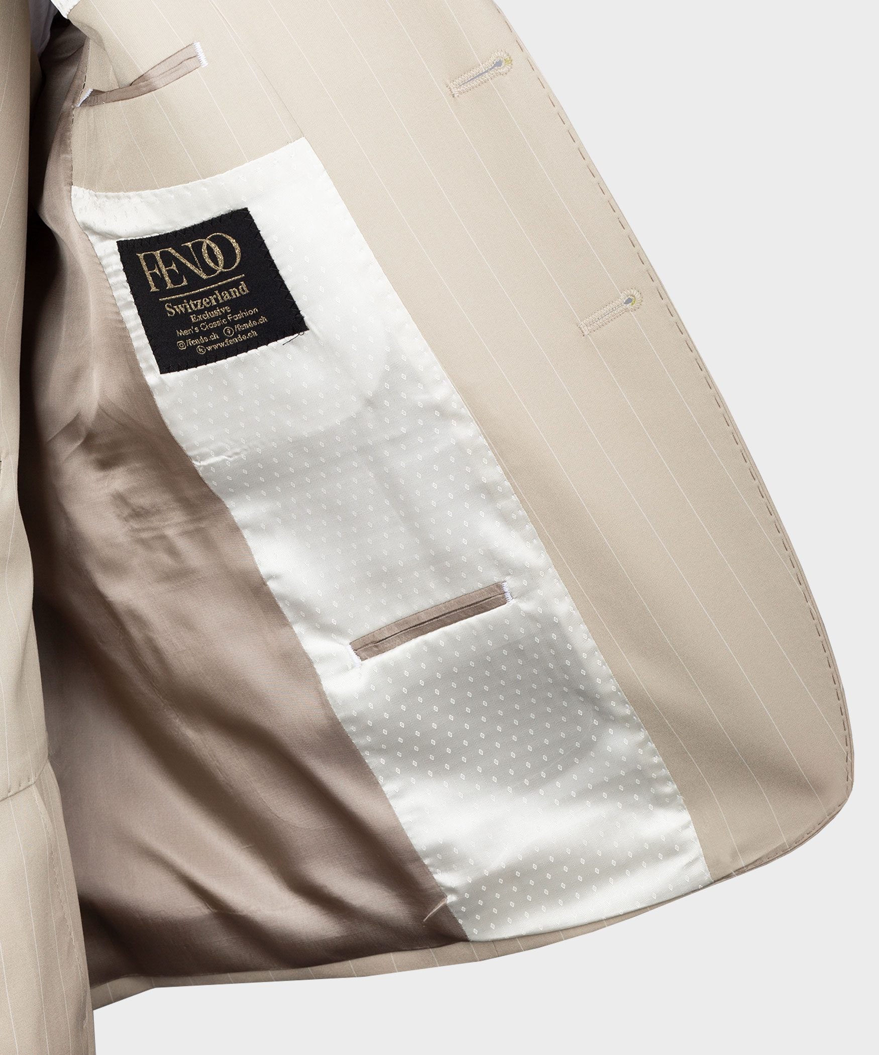 Beige gestreift Modern Fit Einreihiger Anzug