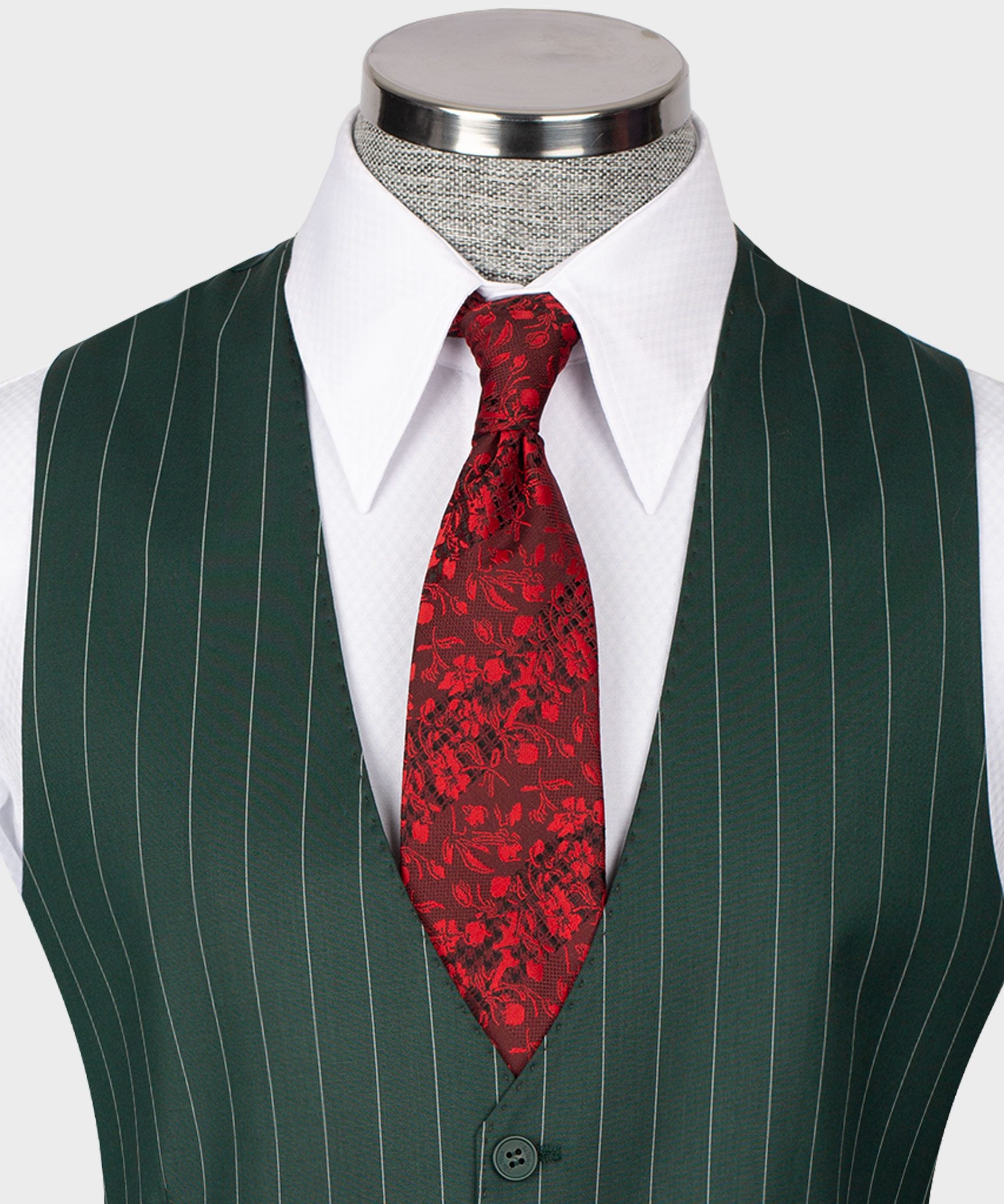 Grün gestreifter Einreiher Modern Fit Anzug