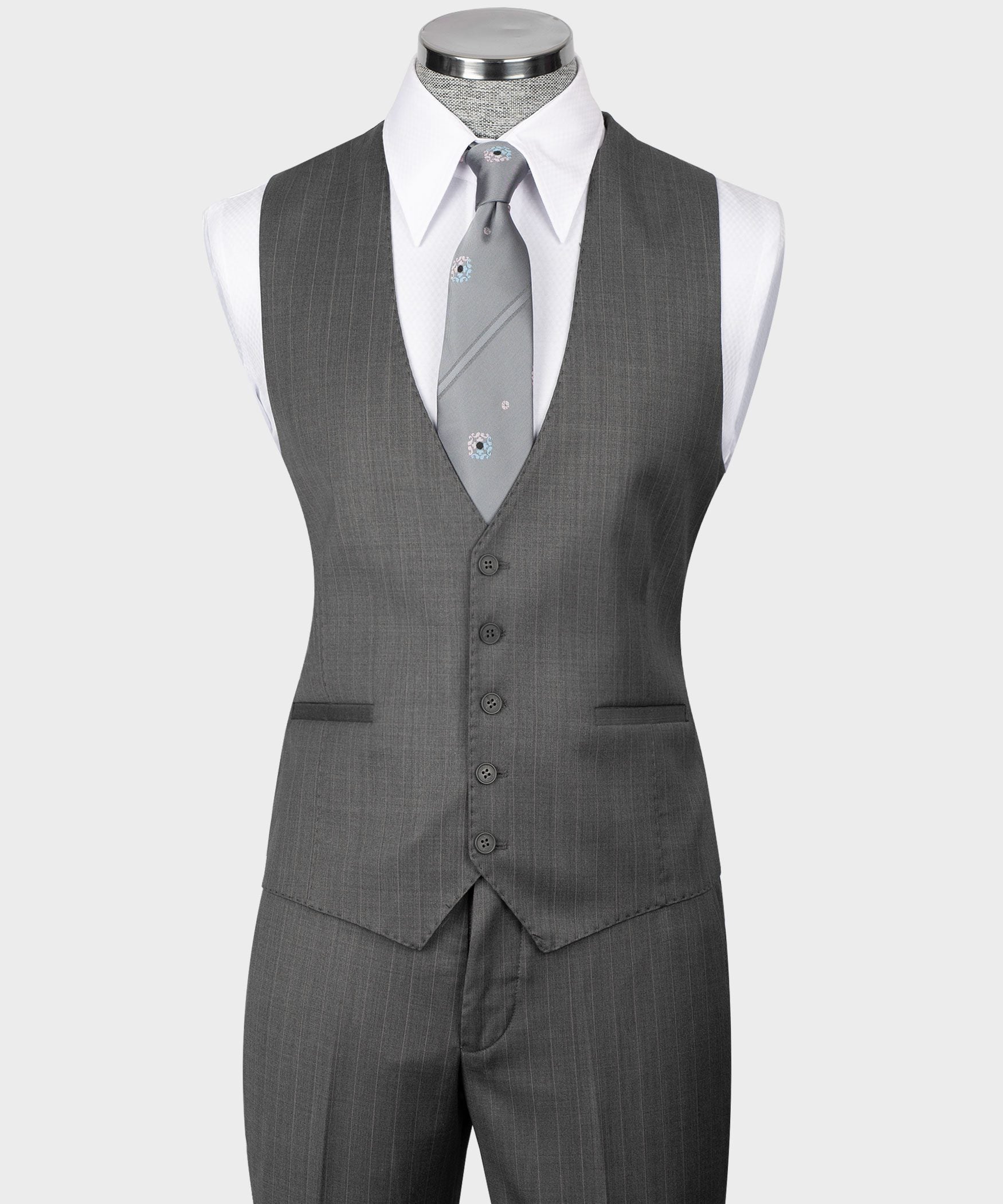 Grau gestreift Modern Fit Einreihiger Anzug