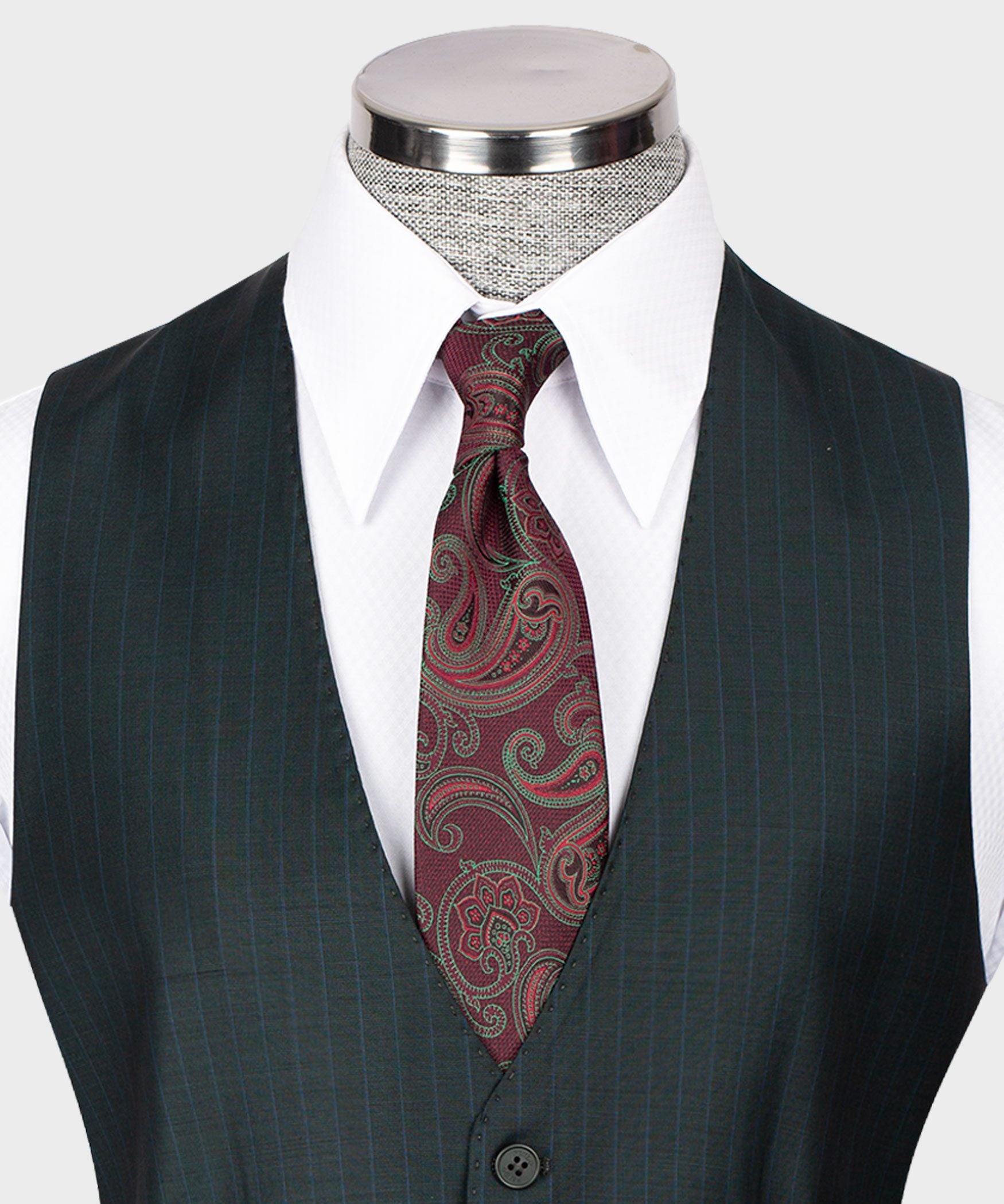 Dark green striped modern fit single-breasted blazer