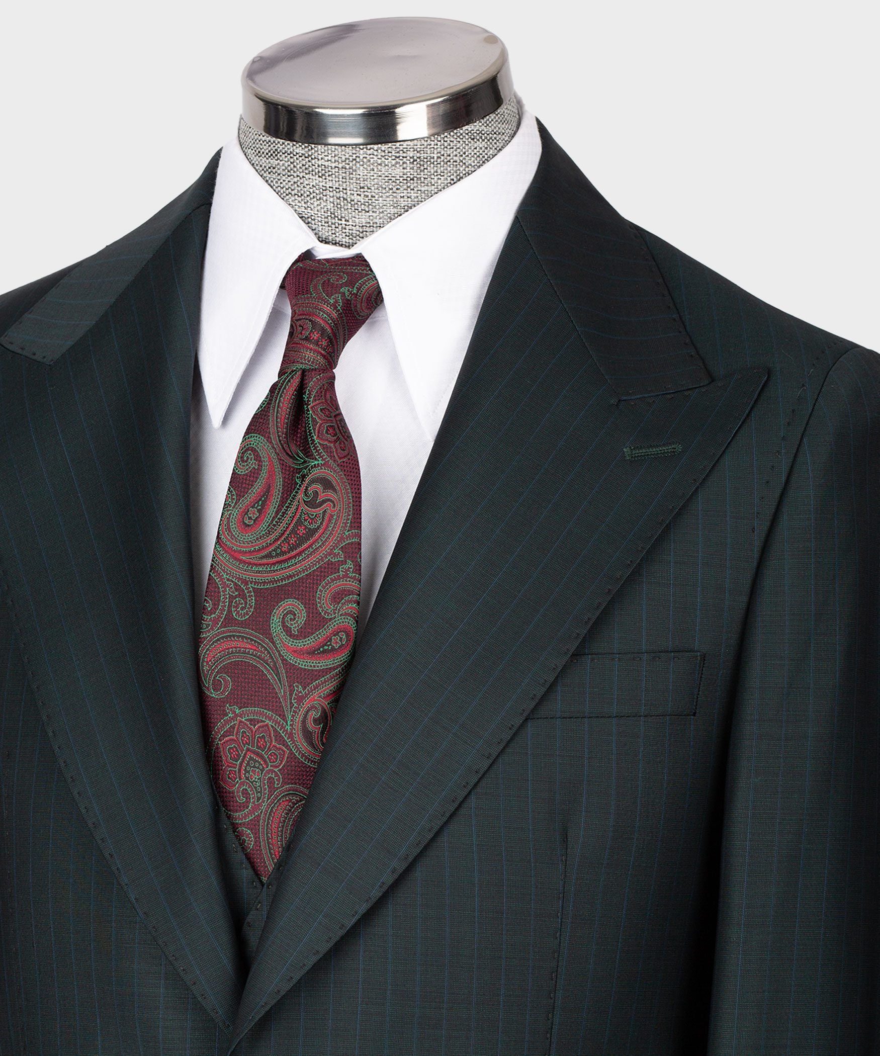 Dark green striped modern fit single-breasted blazer
