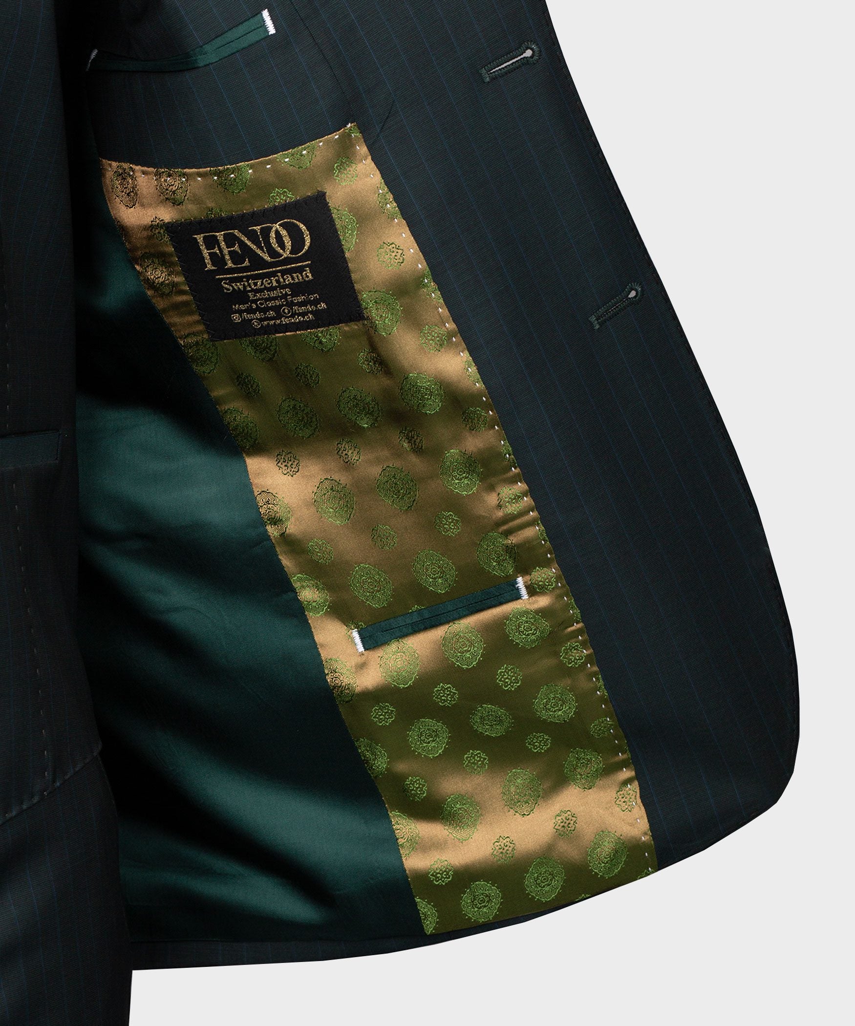 Dark green striped modern fit single-breasted blazer