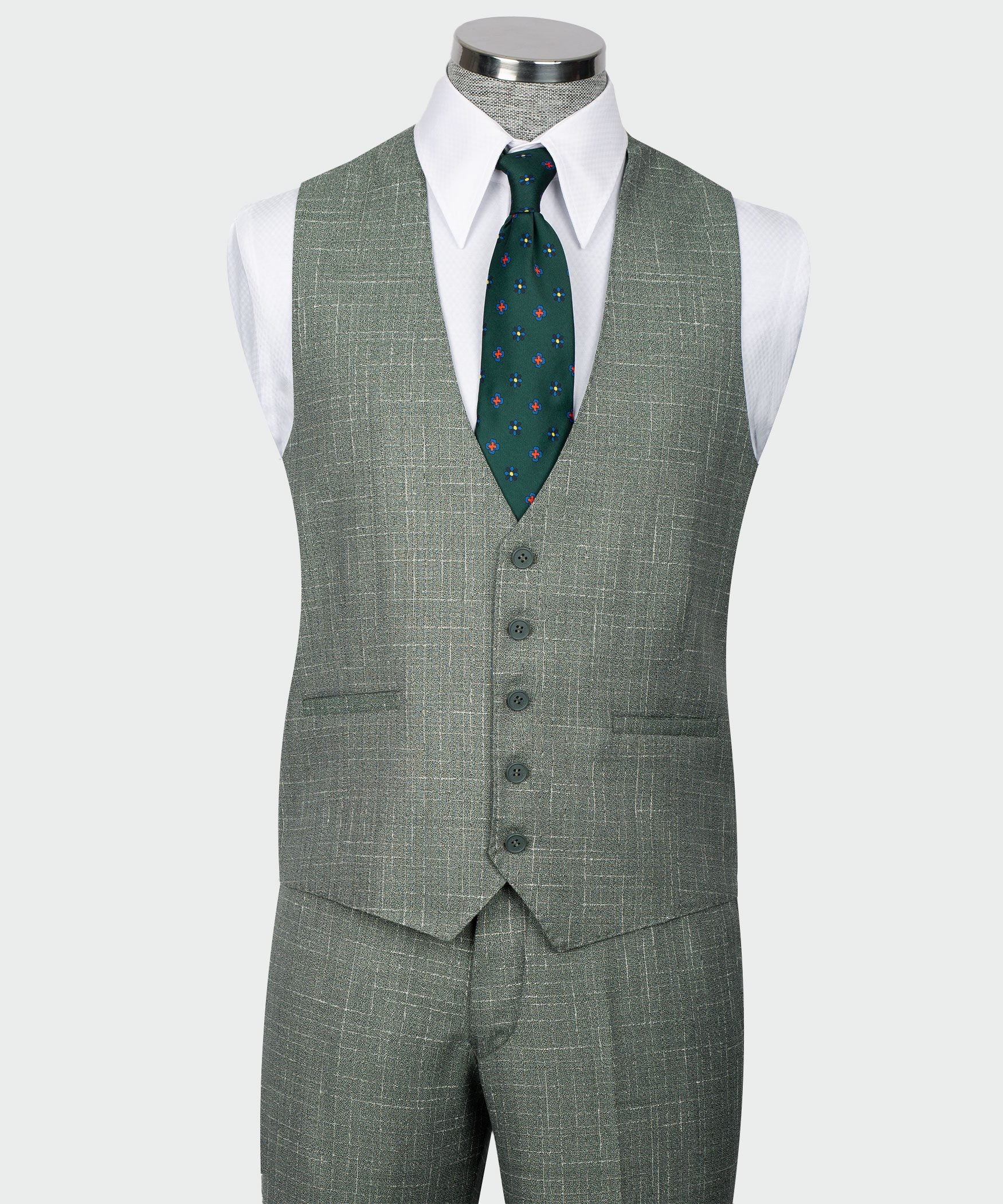 Grün gemustert Modern Fit Einreihiger Anzug