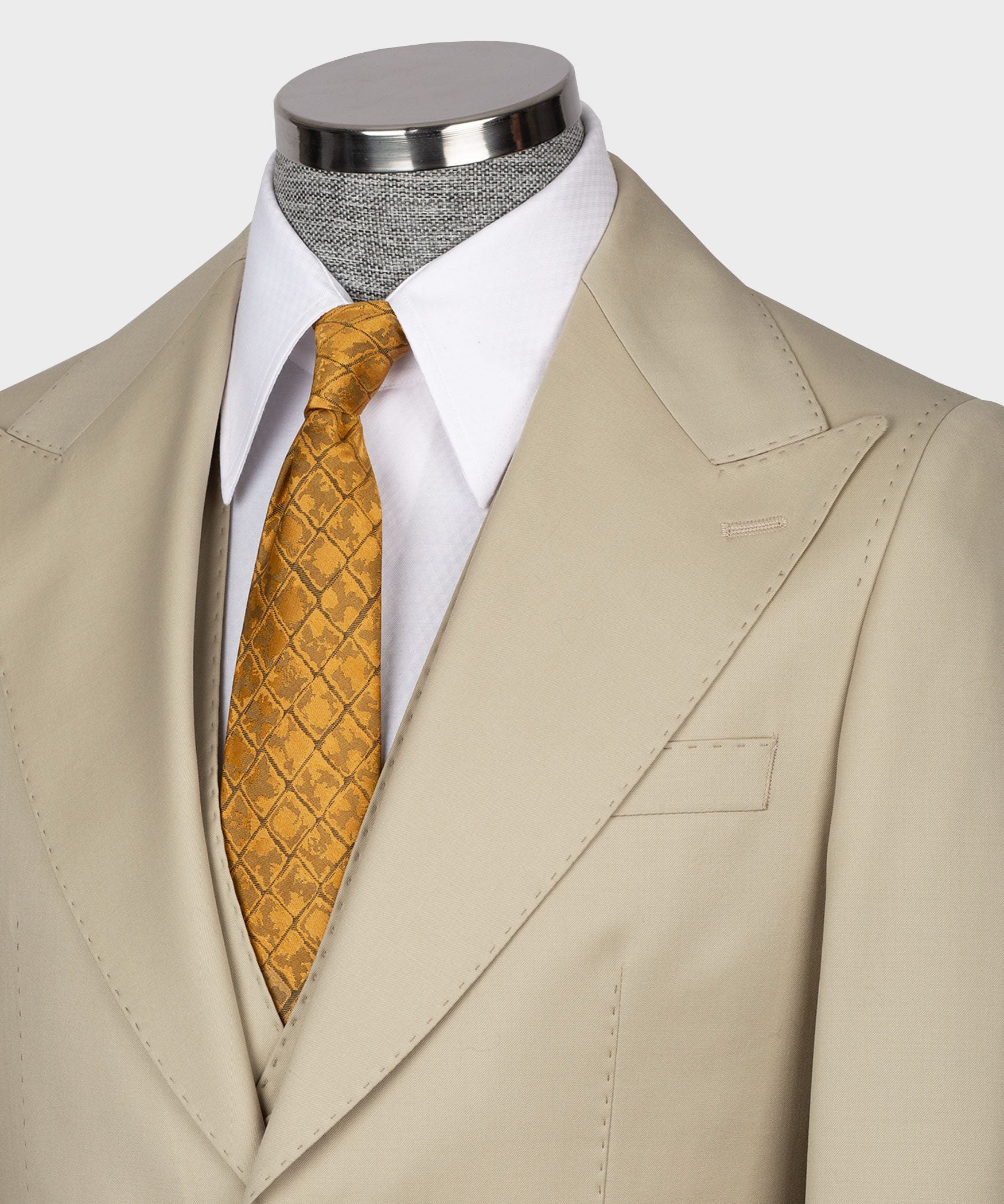 Beige Modern Fit Einreihiger Anzug