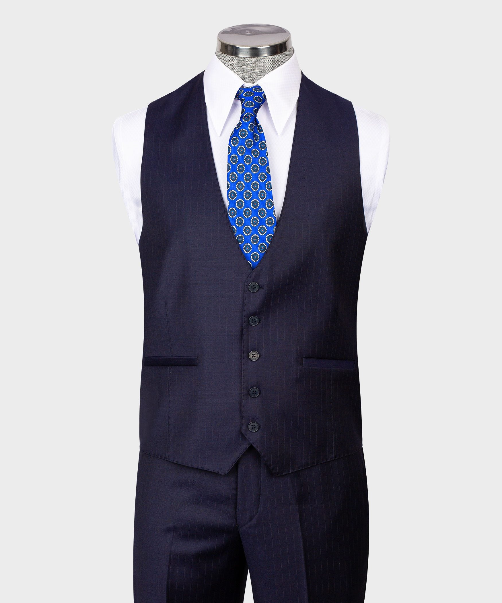 Dunkelblauer Modern Fit Streifen Einreiher Anzug
