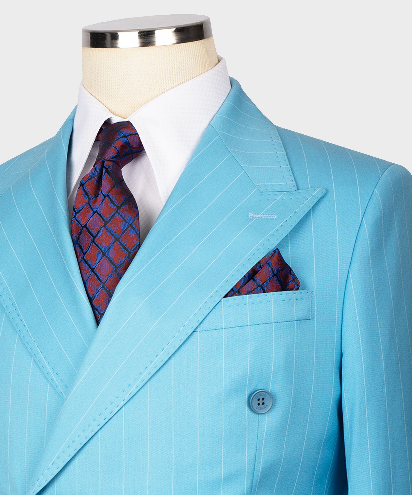 Hellblaue gestreift Modern Fit Zweireiher Anzug