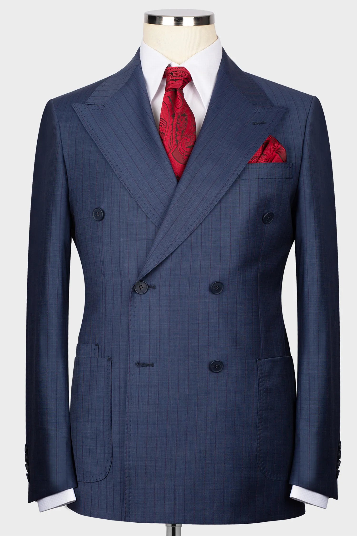 Navy blau gestreift Modern Fit Zweireiher Anzug