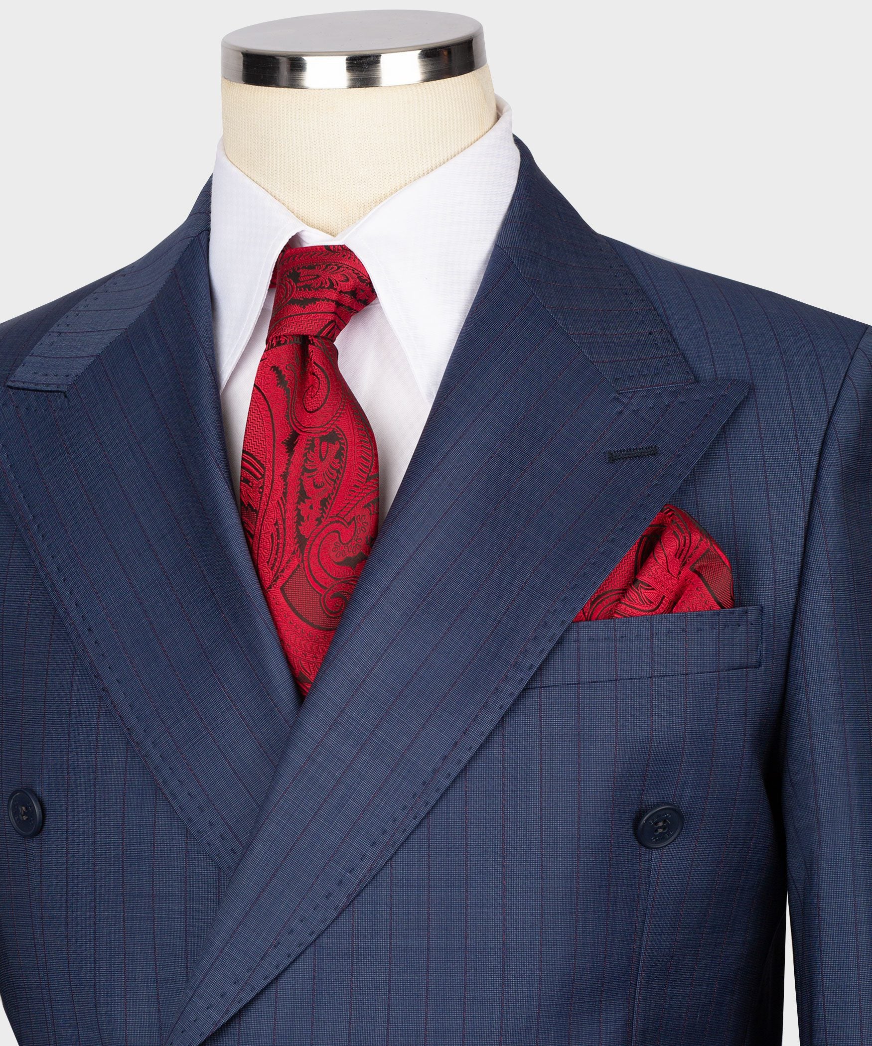 Navy blau gestreift Modern Fit Zweireiher Anzug