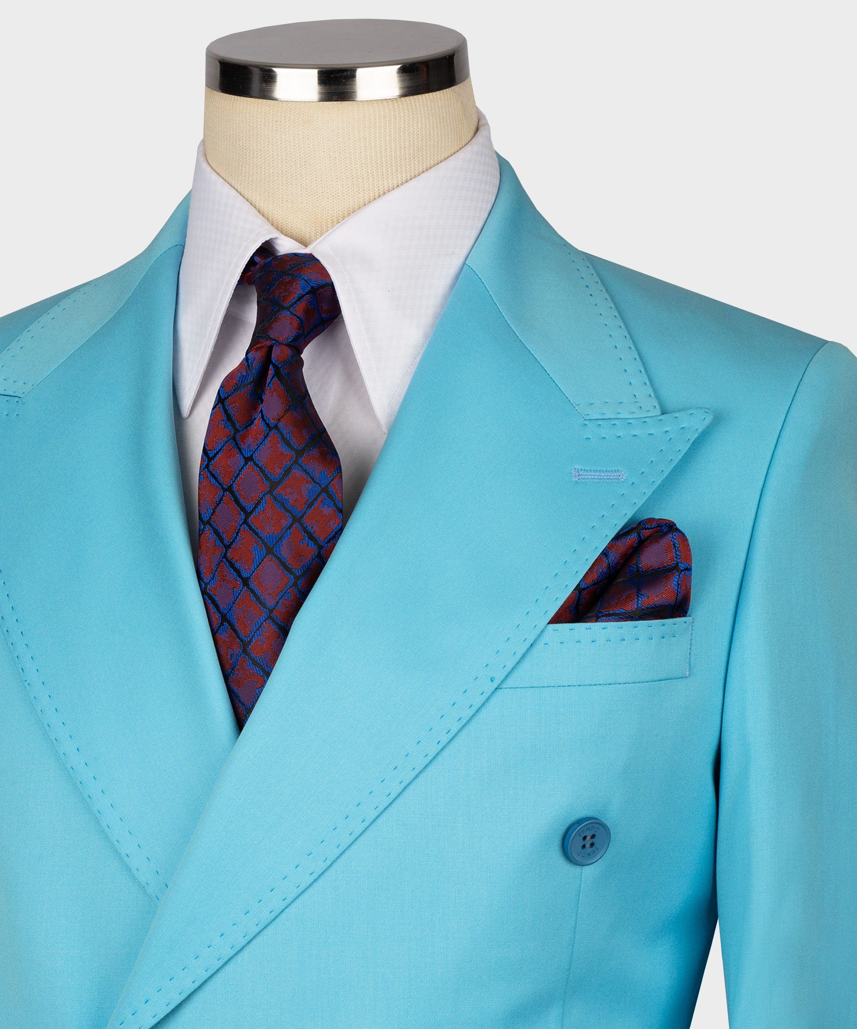 Hellblaue Modern Fit Zweireiher Anzug