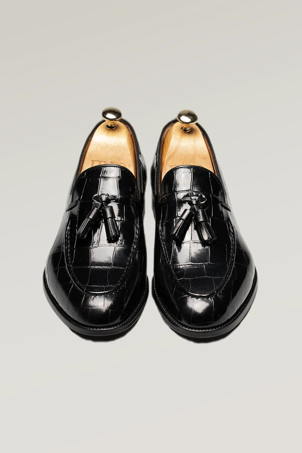 Schwarzer Buffalo Leder Tassel Loafer Schuh