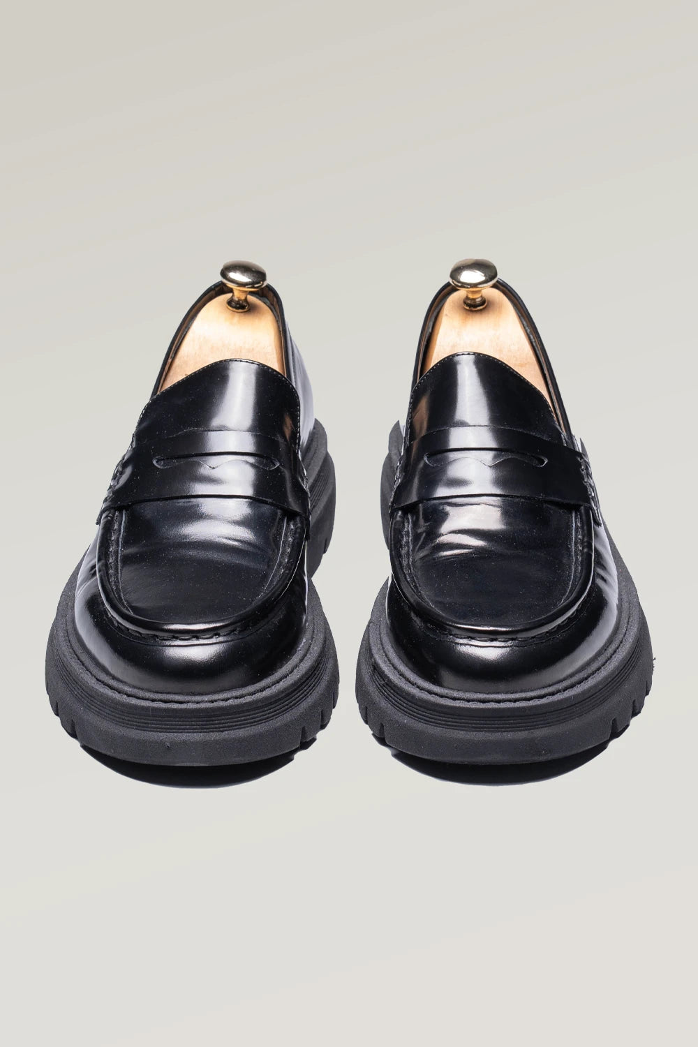 Schwarzer Büffelleder Penny Loafer-Schuh
