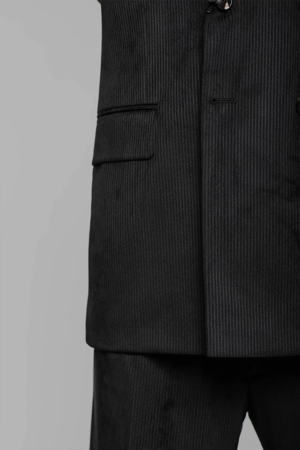 Schwarzer Cord Slim Fit Zweireiher Anzug