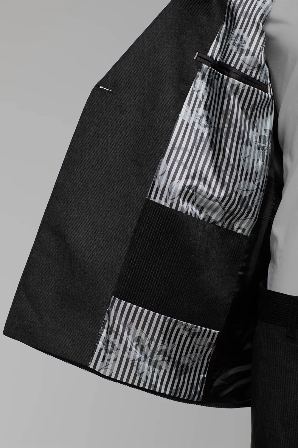 Schwarzer Cord Slim Fit Zweireiher Anzug