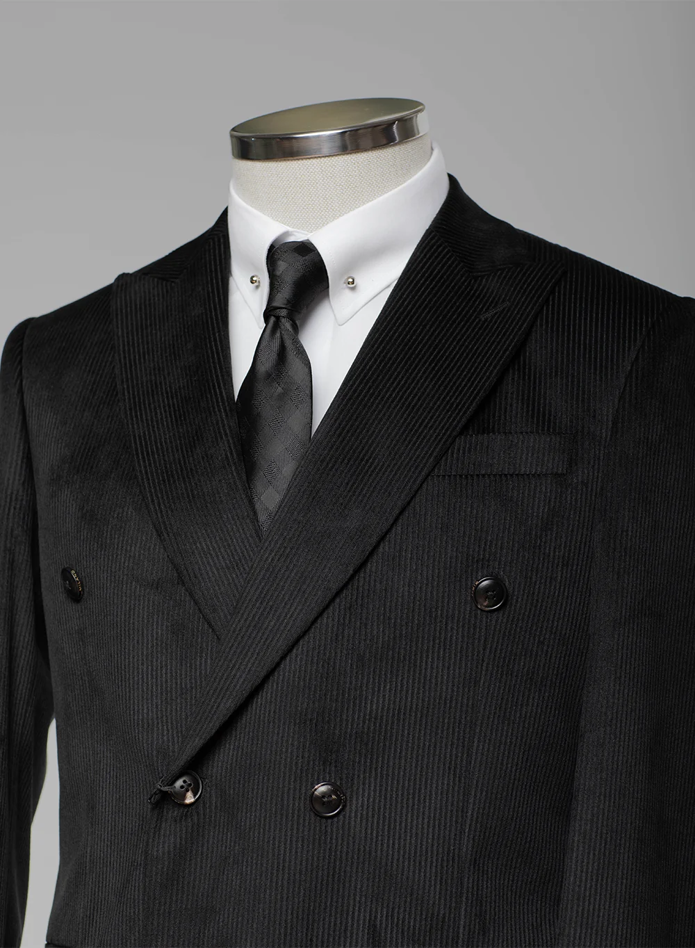 Schwarzer Cord Slim Fit Zweireiher Anzug