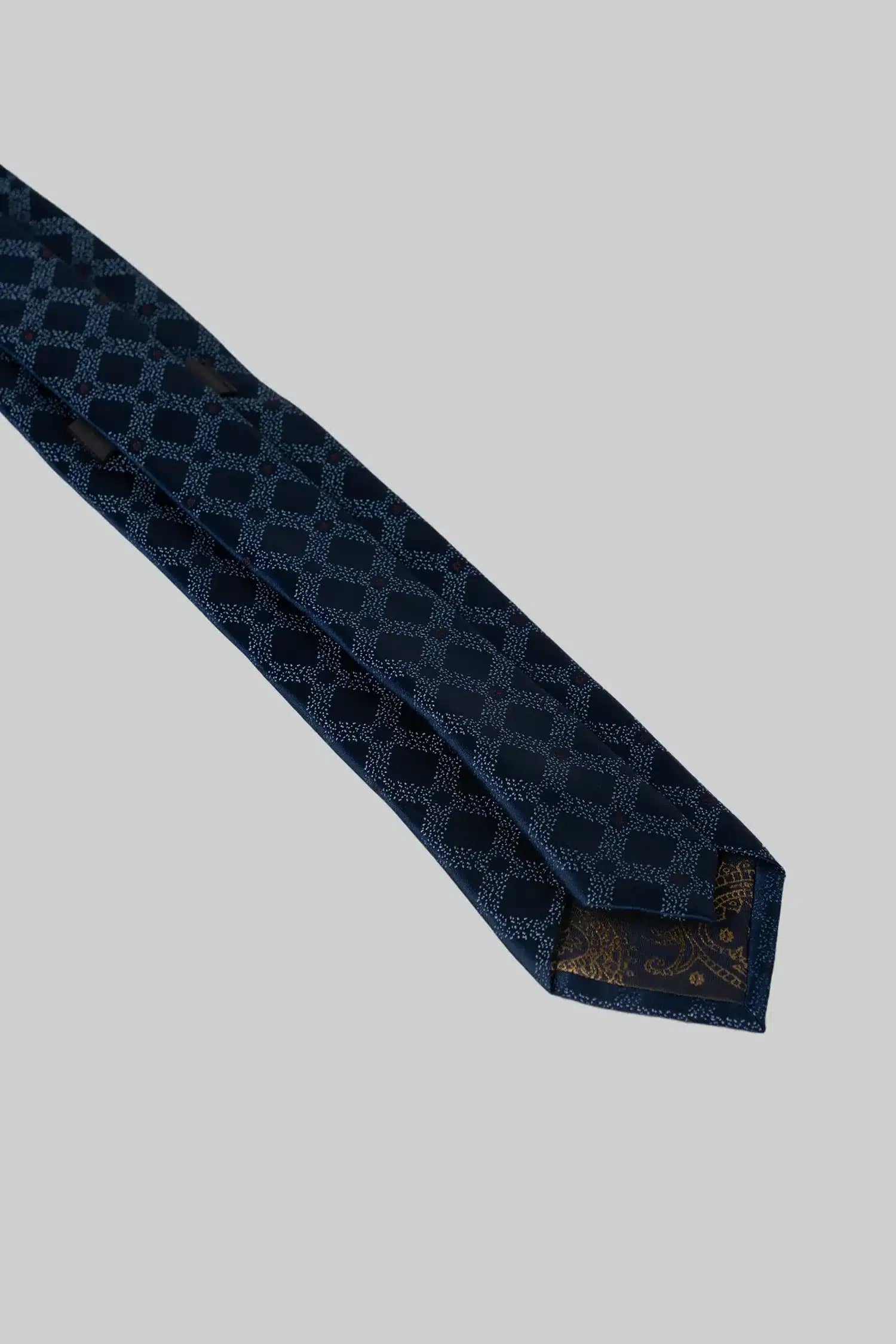 Dunkelblaue Krawatte und Einstecktuch mit Rautenmuster aus Mikrofaser