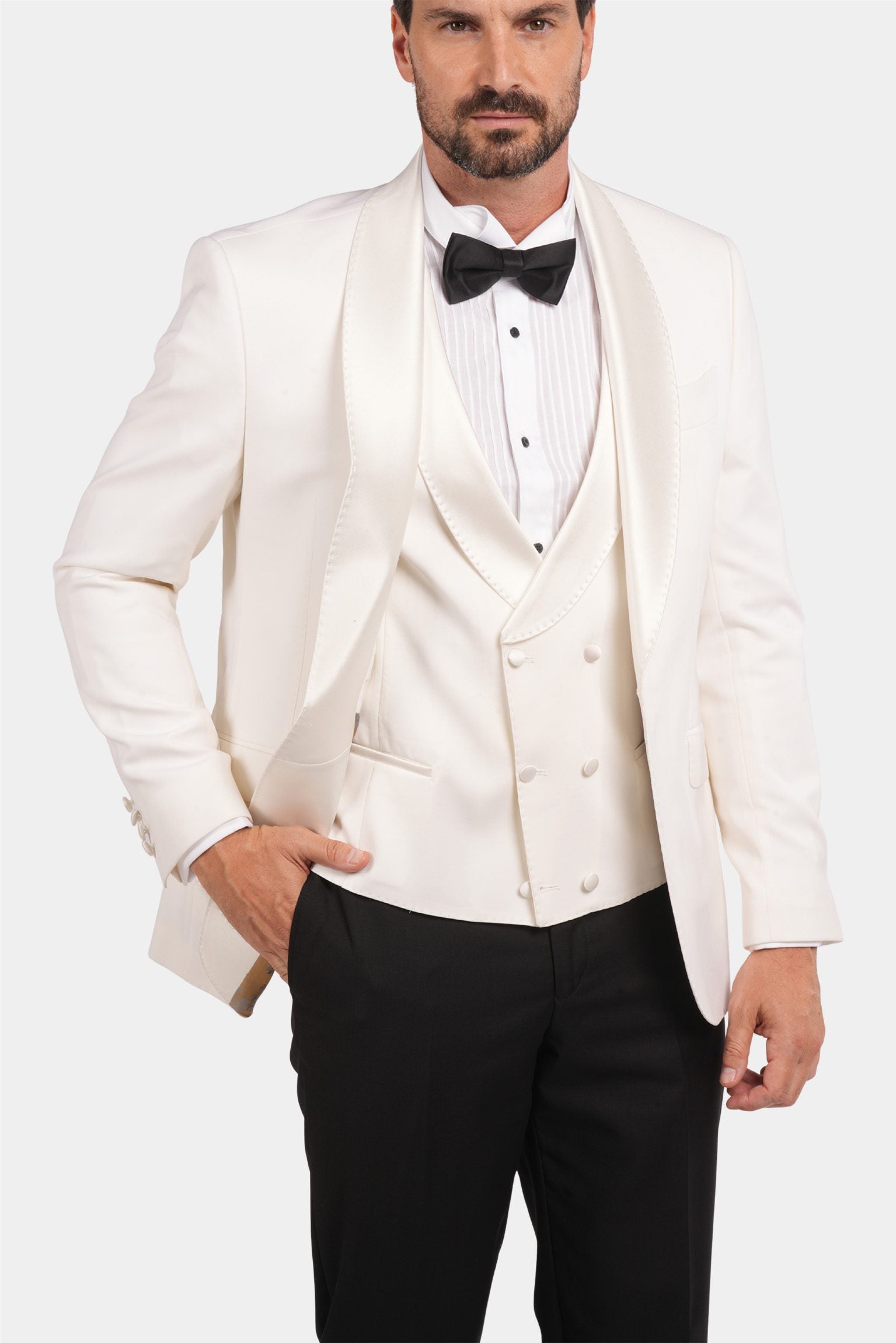 Elfenbein Slim Fit Einreihiger Smokinganzug