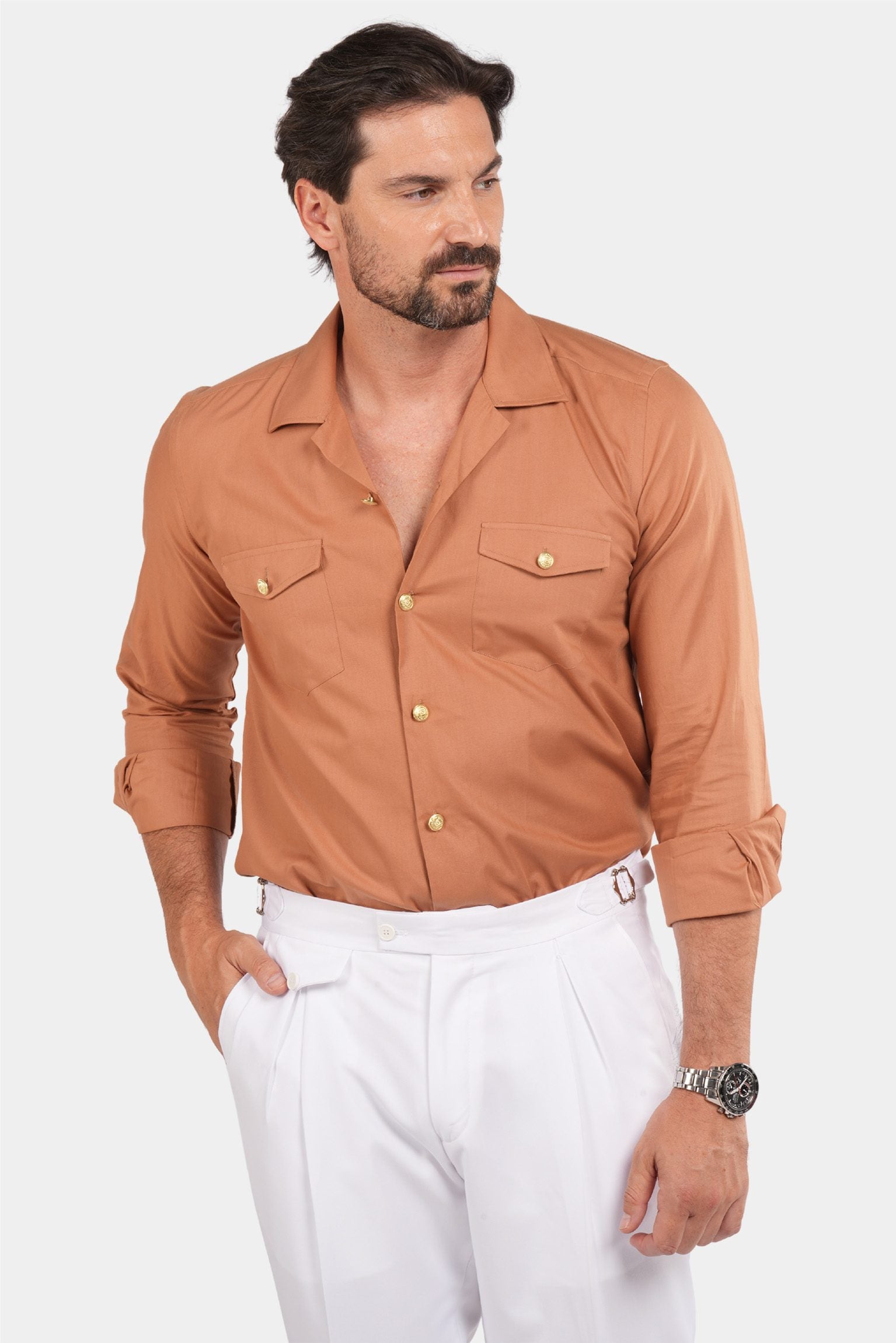 Orange Baumwoll-Safari-Hemd