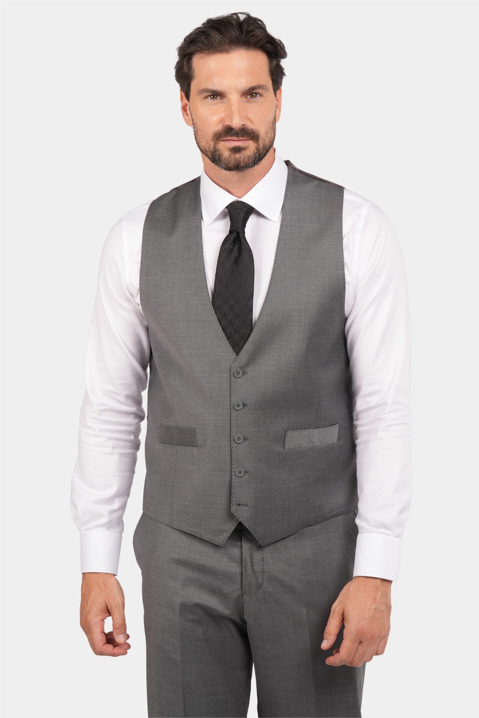 Grauer Modern Fit Einreihiger Handarbeit