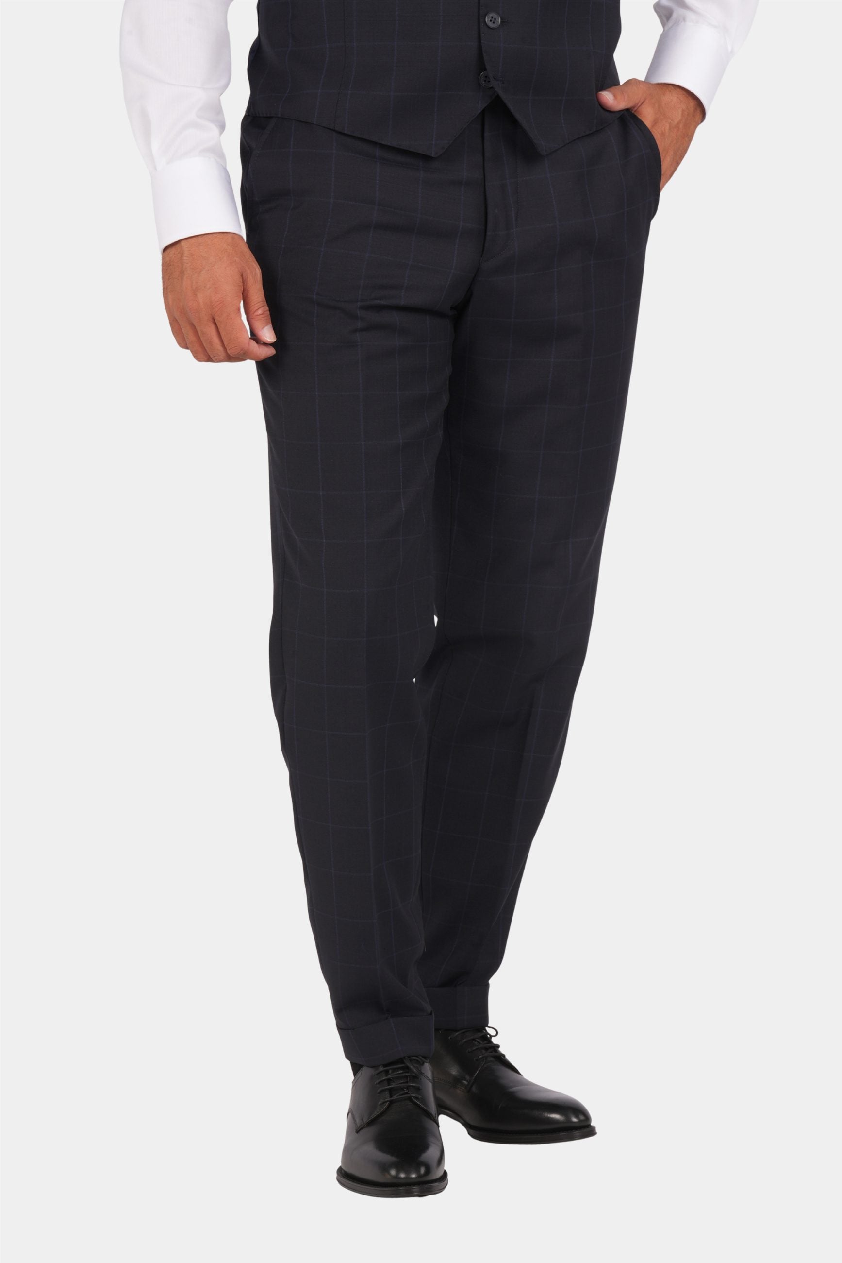 Dunkelblauer kariertes Modern-Fit-Einreiher-Anzug