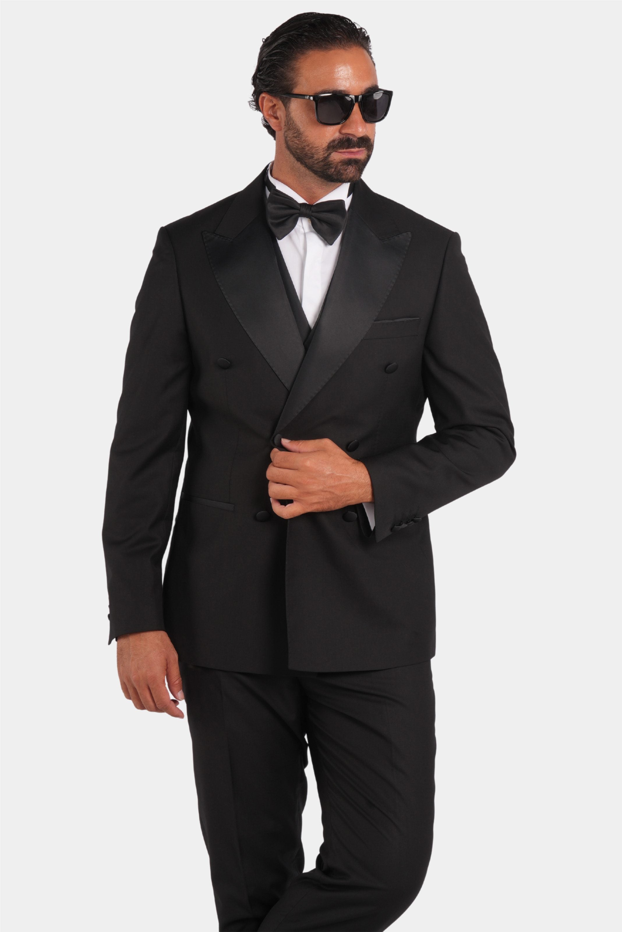 Schwarzer Slim Fit Doppelreihiger Smokinganzug
