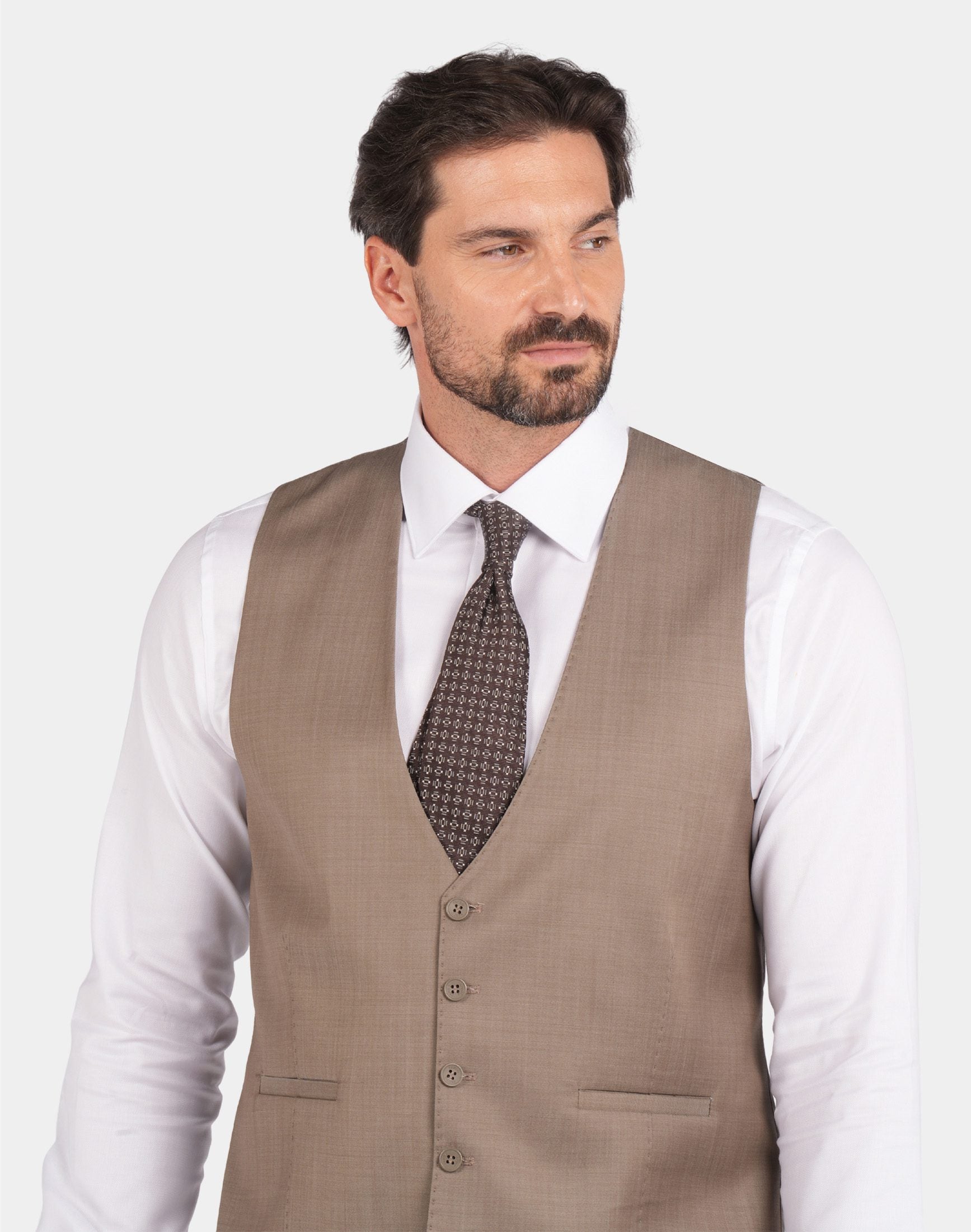 Sandbeige Dreiteiliger Woll-Anzug mit Tailored Fit